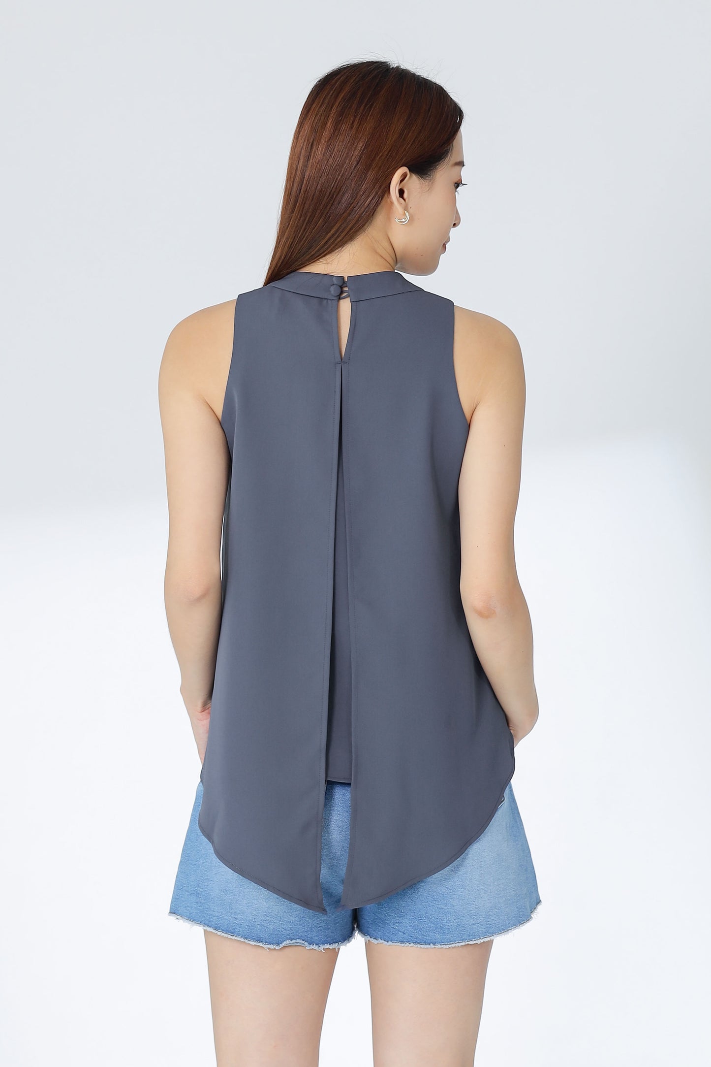Erinn Mock Neck Asymmetric Top - Cool Gray