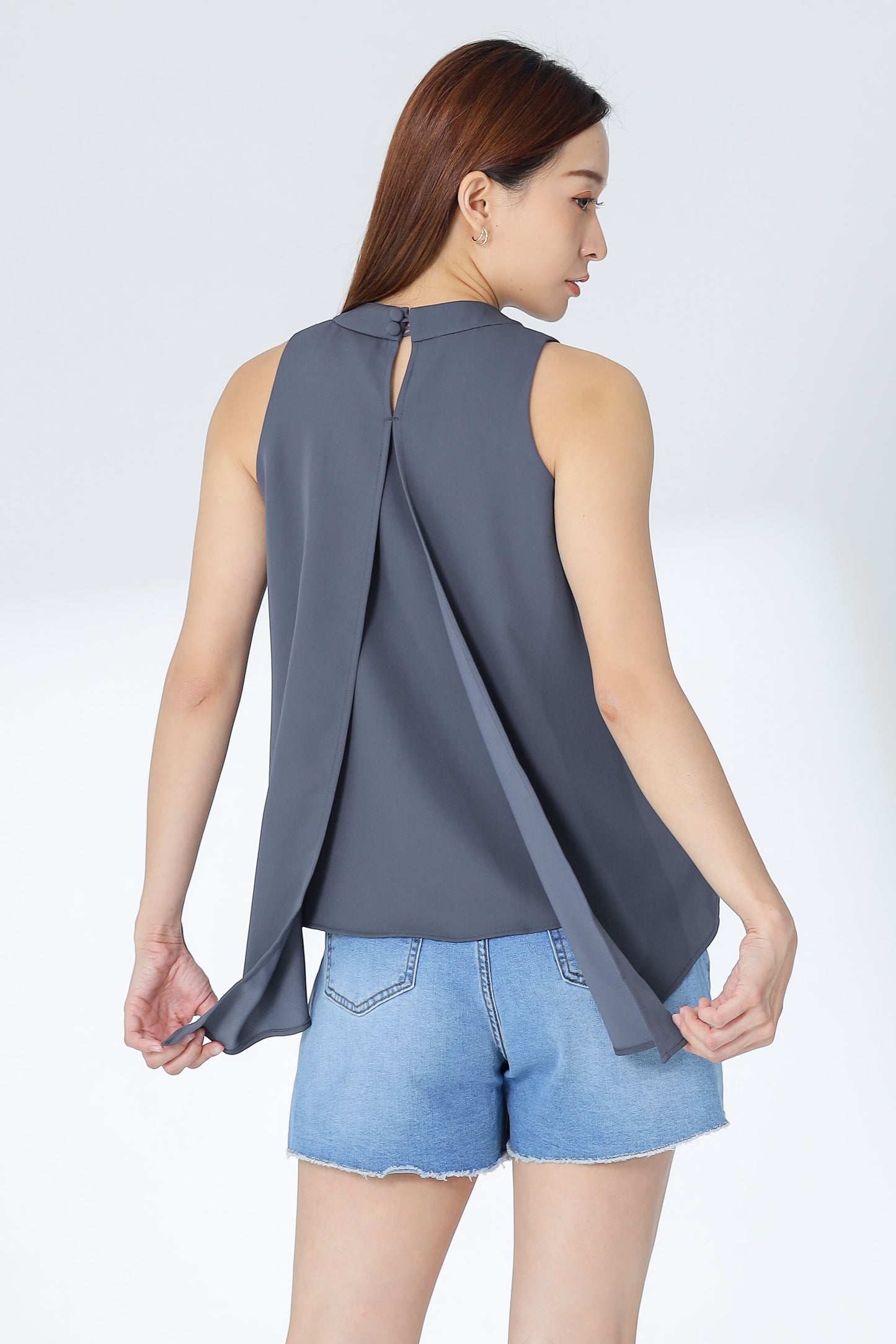 Erinn Mock Neck Asymmetric Top - Cool Gray