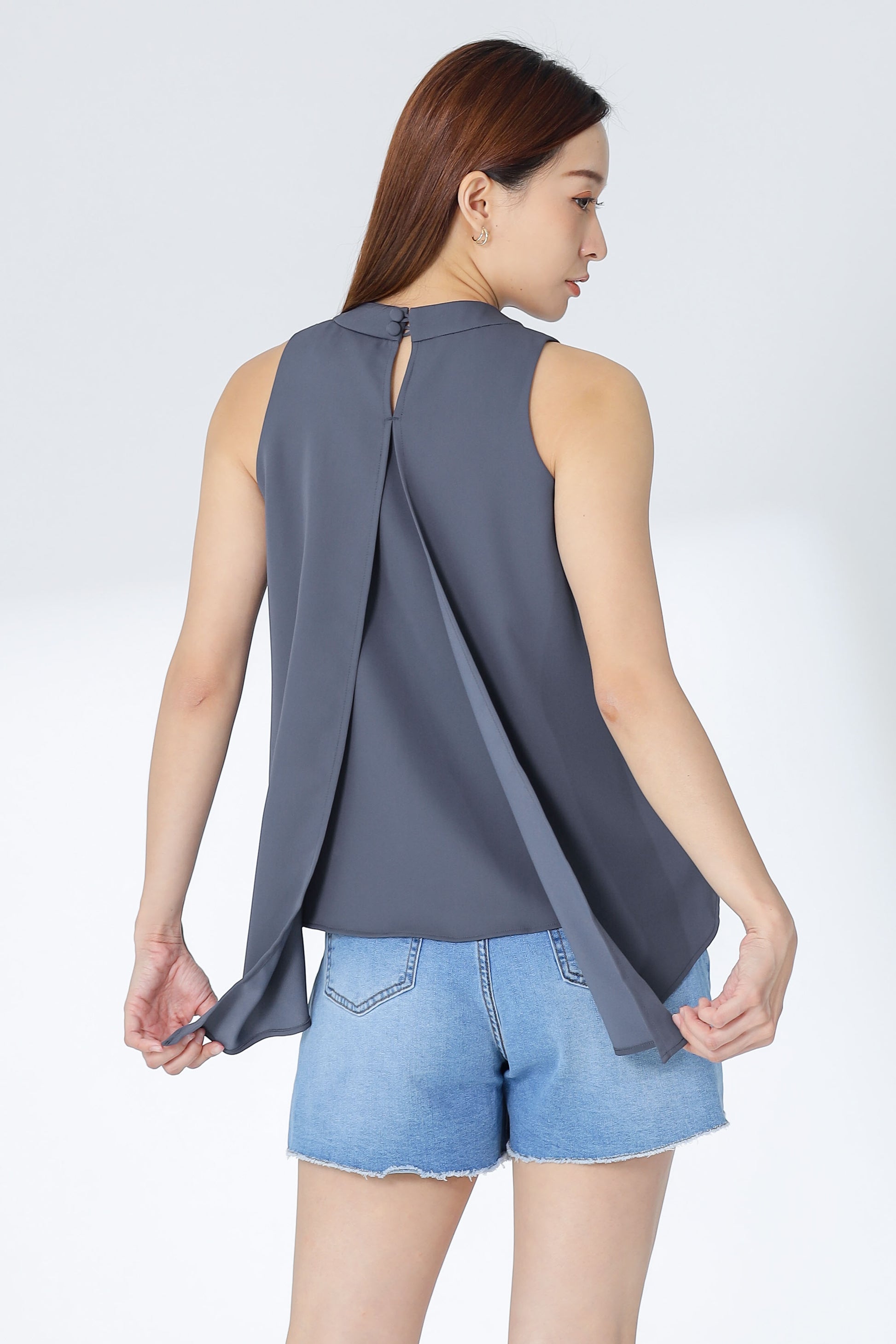 Erinn Mock Neck Asymmetric Top - Cool Gray