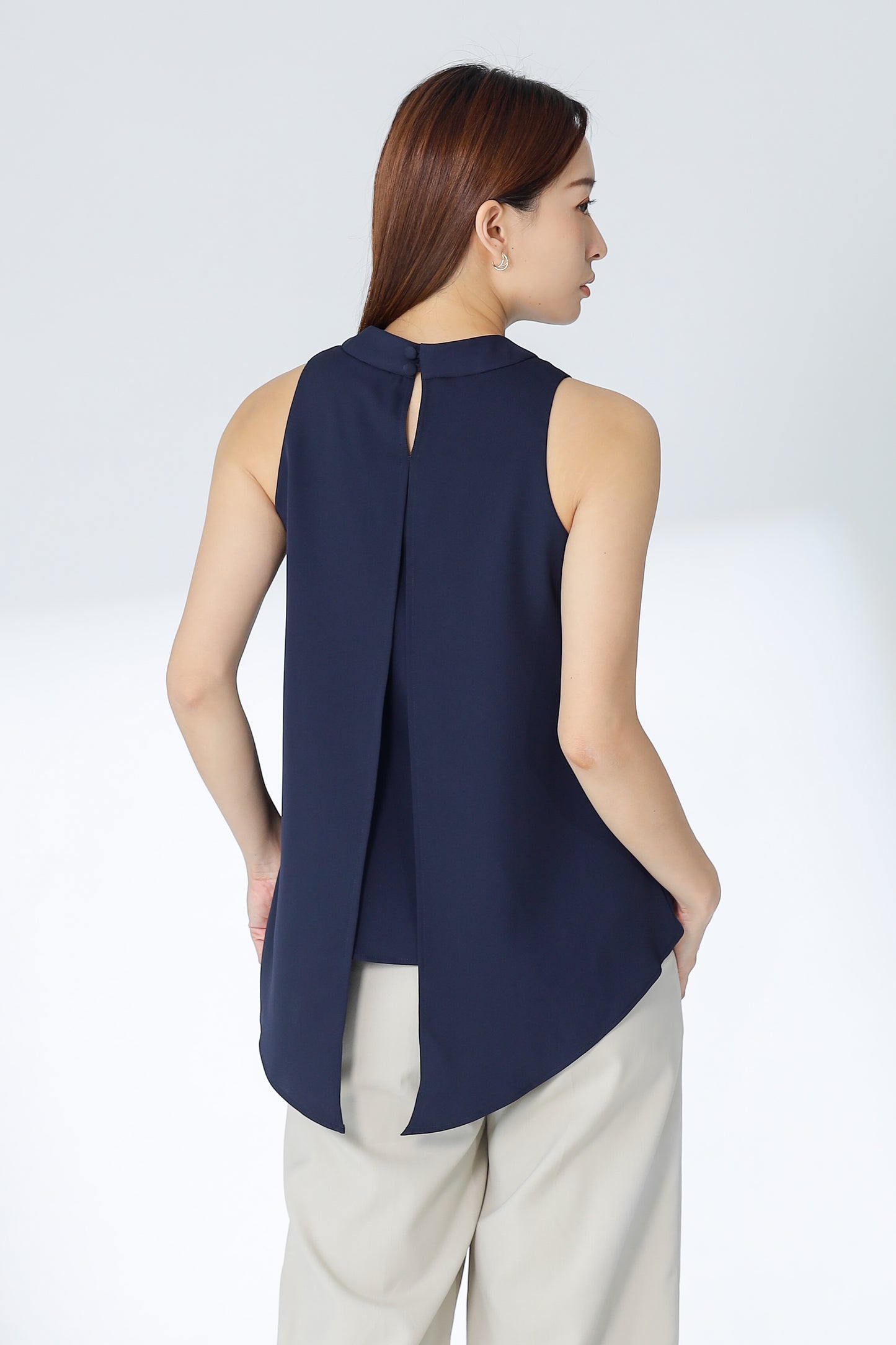 Erinn Mock Neck Asymmetric Top - Navy
