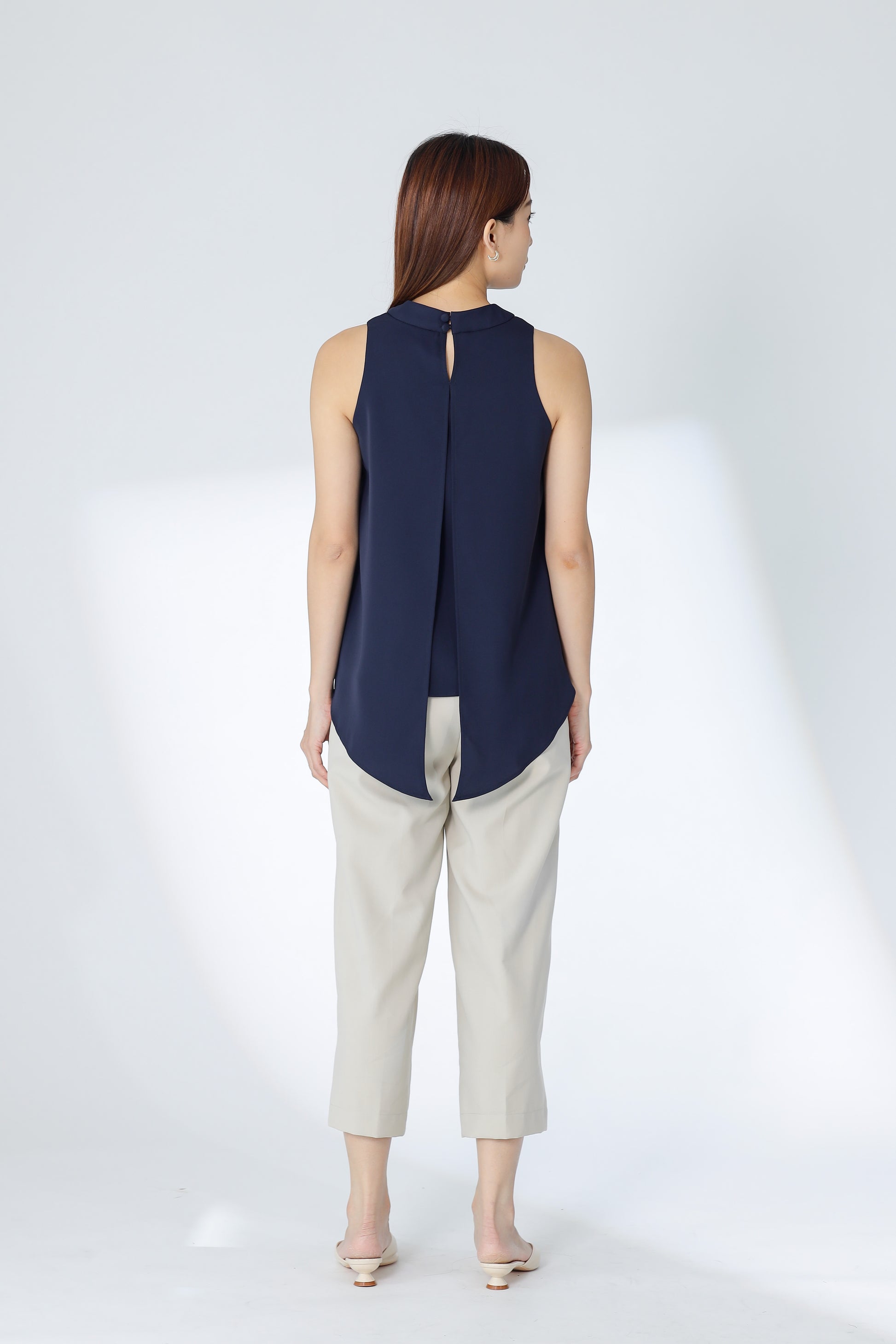 Erinn Mock Neck Asymmetric Top - Navy