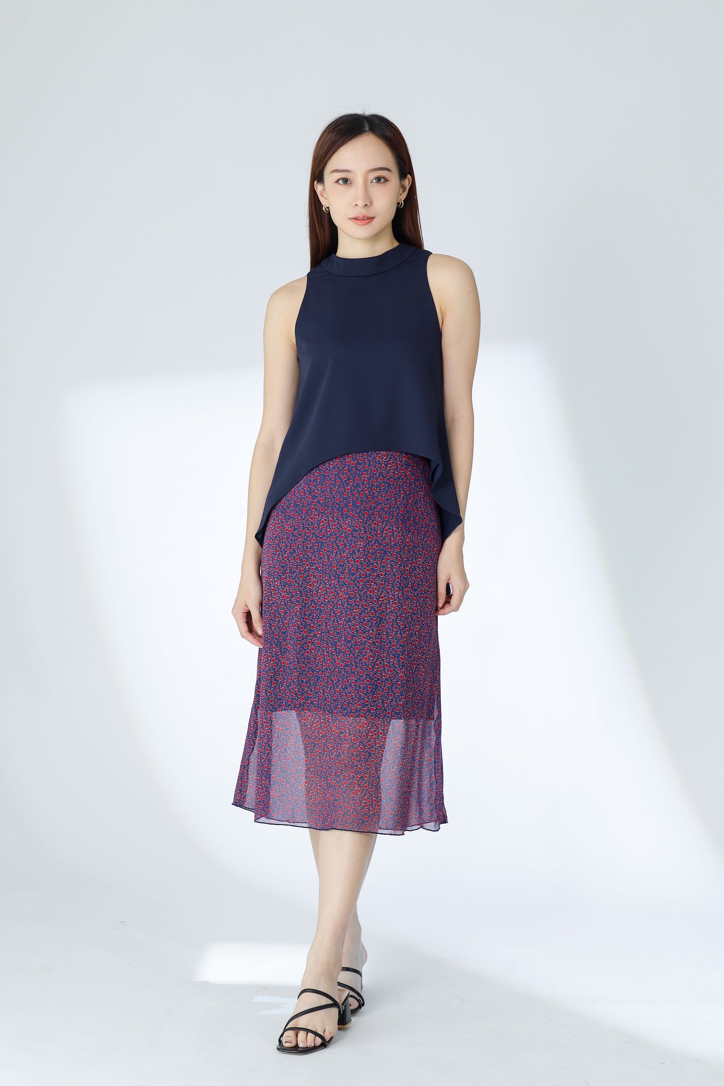 Erinn Mock Neck Asymmetric Top - Navy