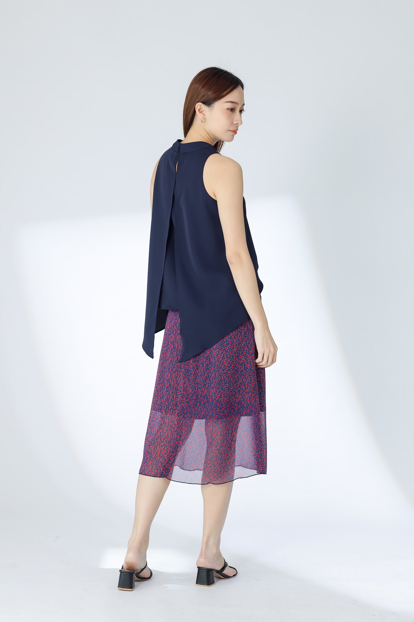Erinn Mock Neck Asymmetric Top - Navy