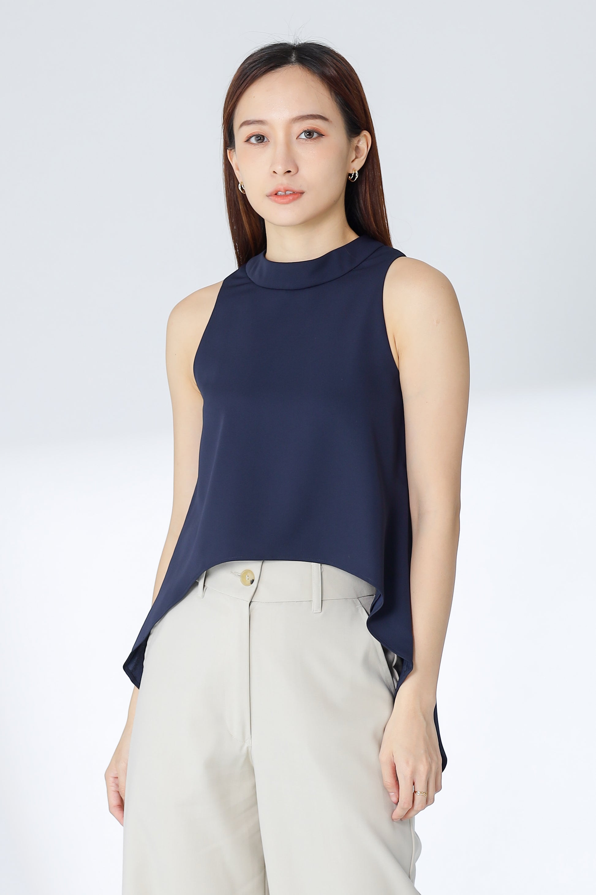 Erinn Mock Neck Asymmetric Top - Navy