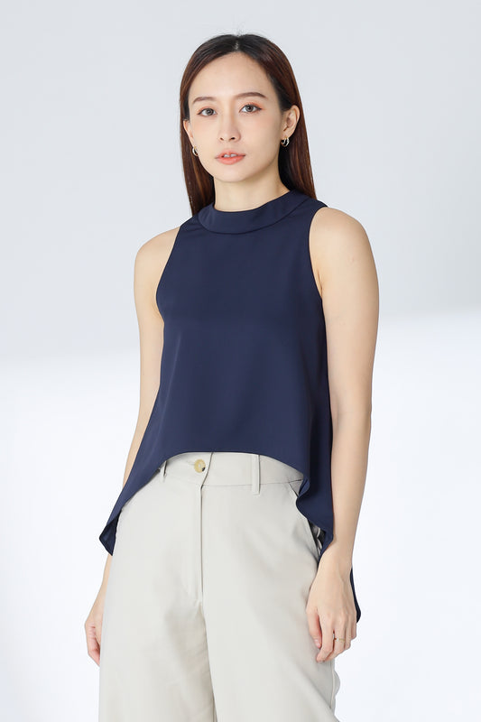 Erinn Mock Neck Asymmetric Top - Navy