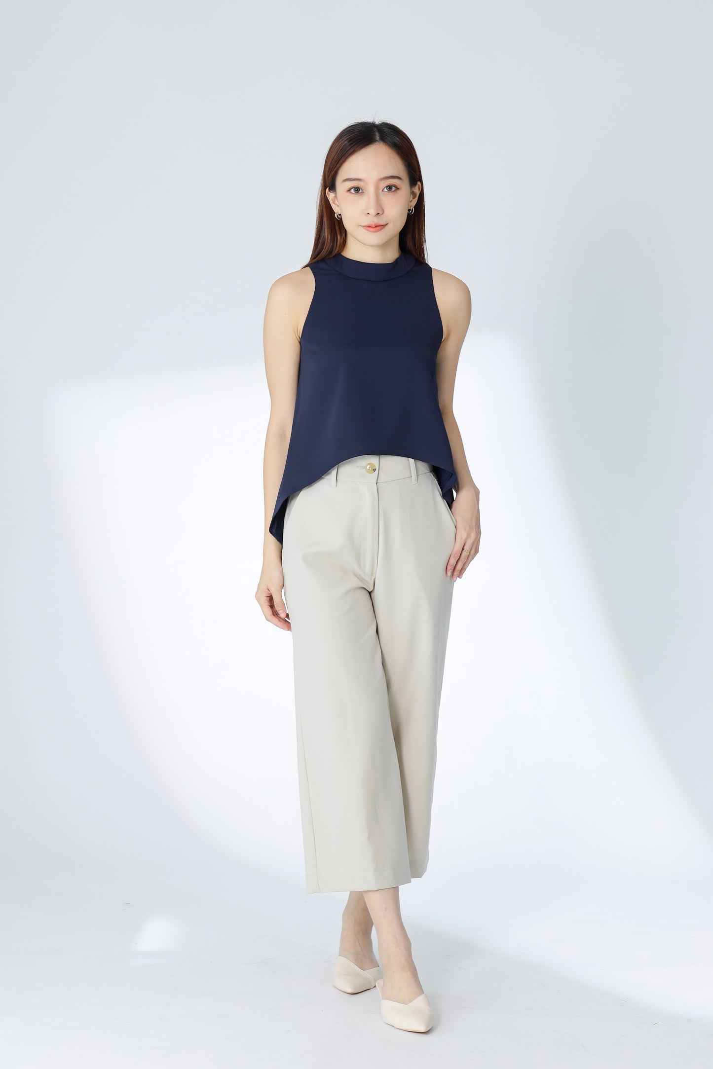 Erinn Mock Neck Asymmetric Top - Navy