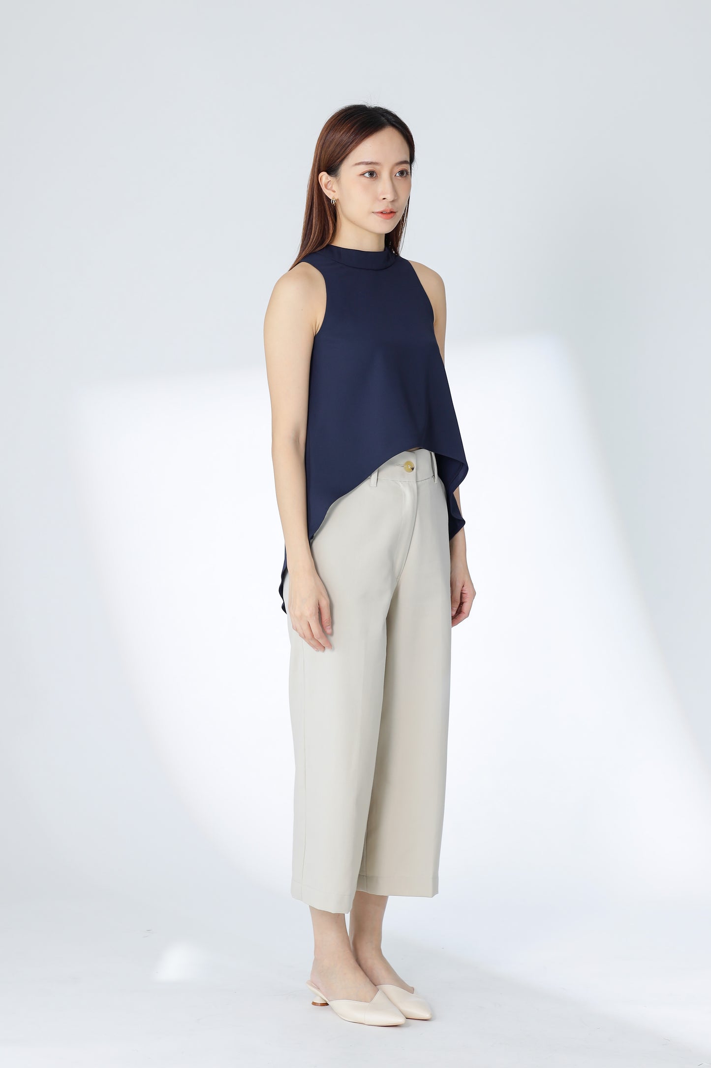 Erinn Mock Neck Asymmetric Top - Navy