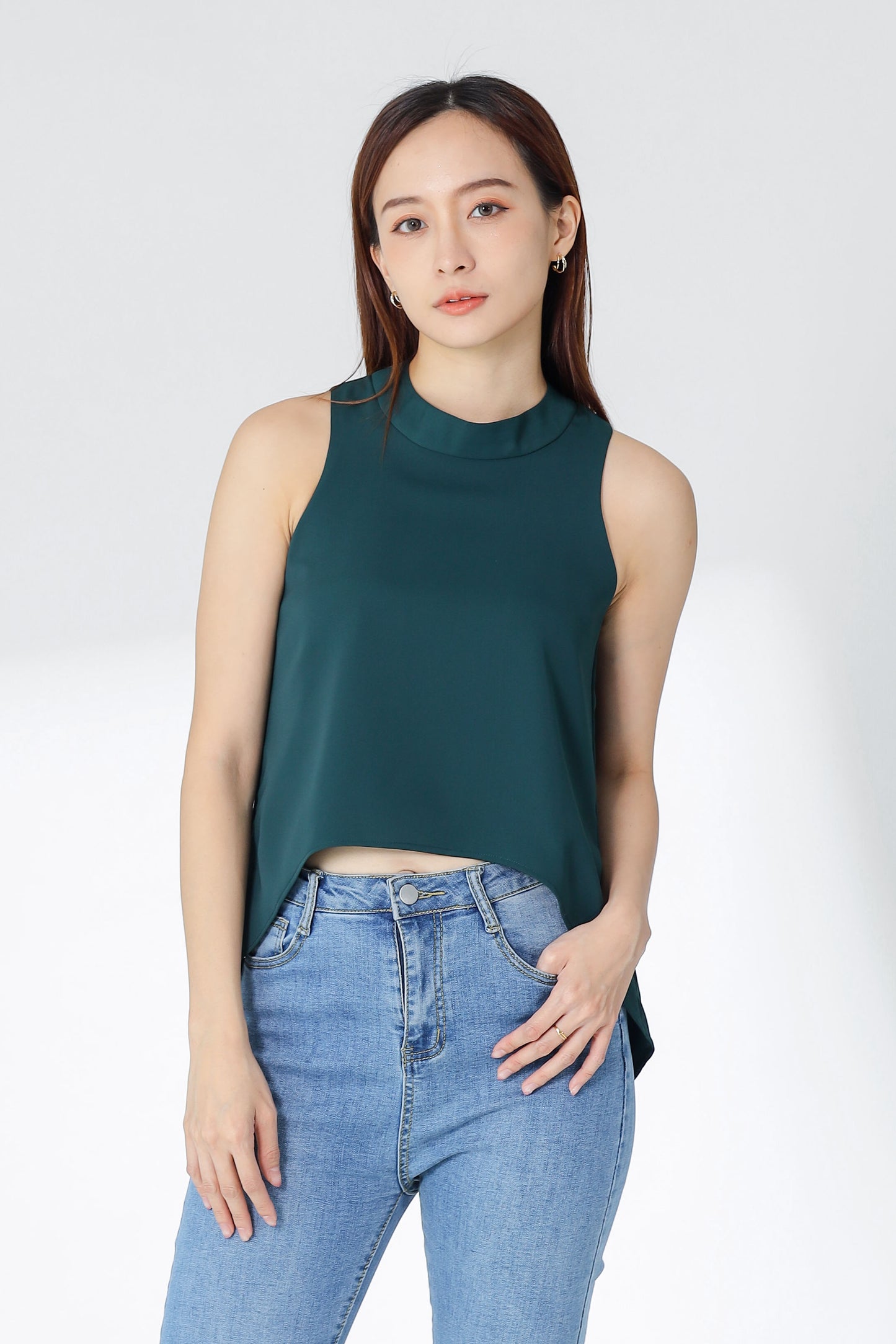 Erinn Mock Neck Asymmetric Top - Emerald