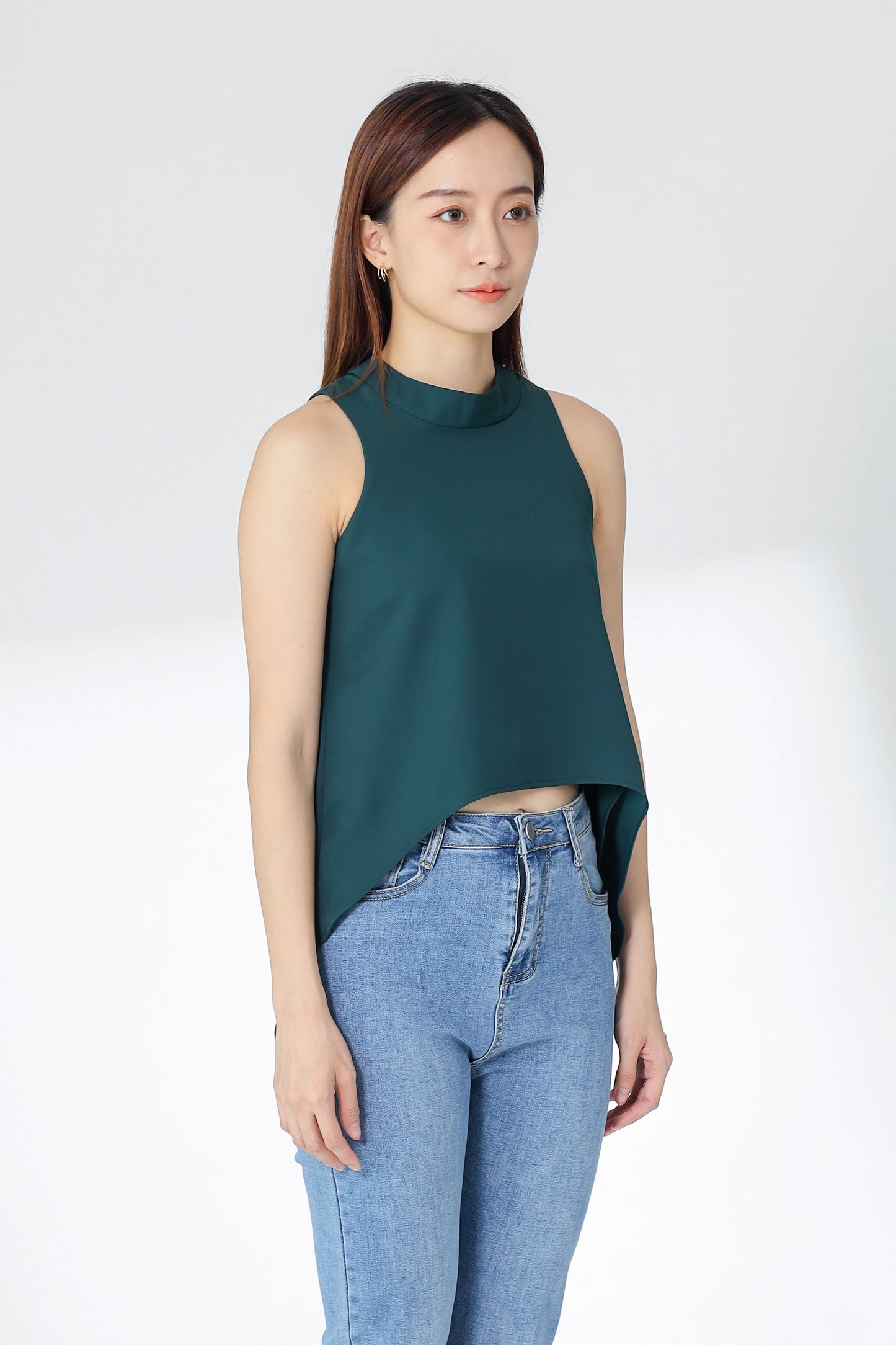 Erinn Mock Neck Asymmetric Top - Emerald