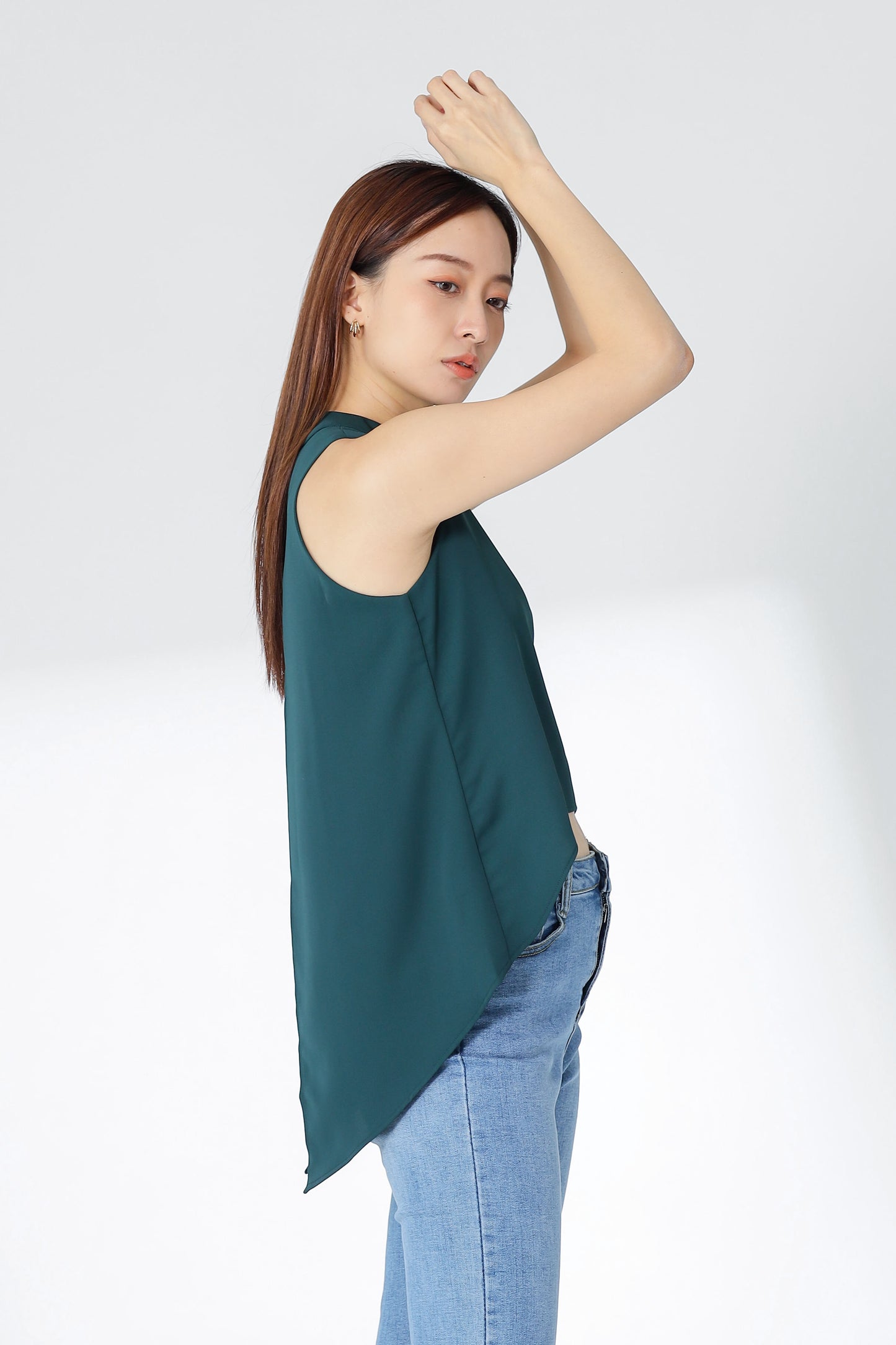 Erinn Mock Neck Asymmetric Top - Emerald