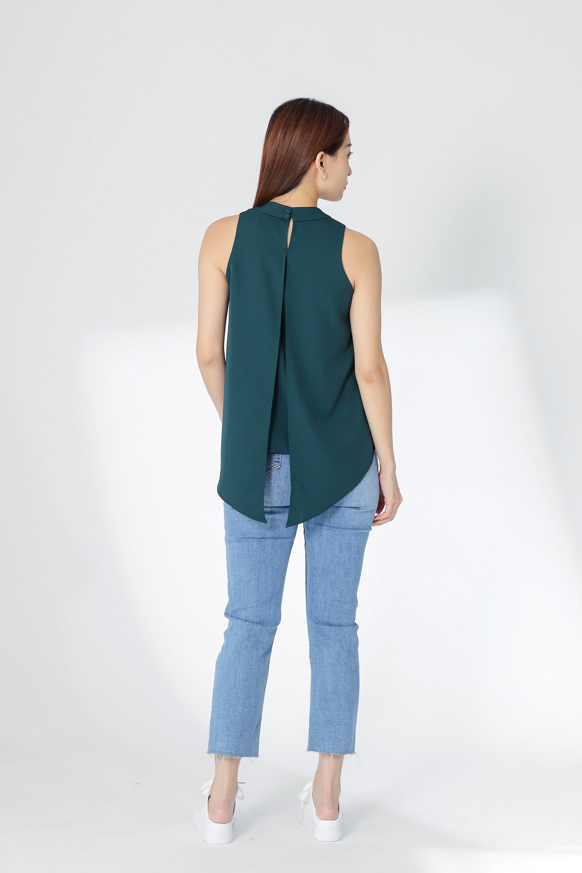 Erinn Mock Neck Asymmetric Top - Emerald