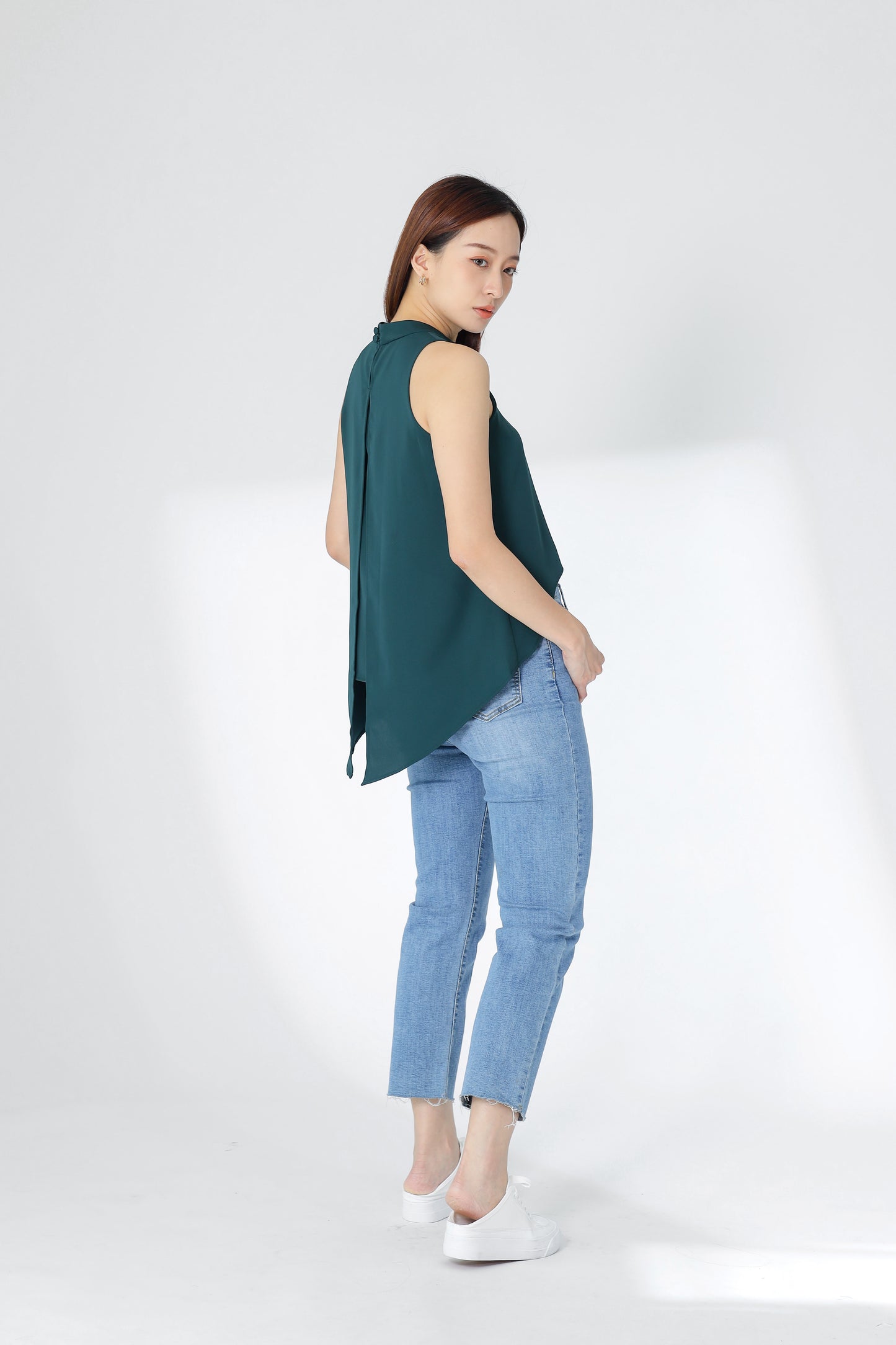 Erinn Mock Neck Asymmetric Top - Emerald