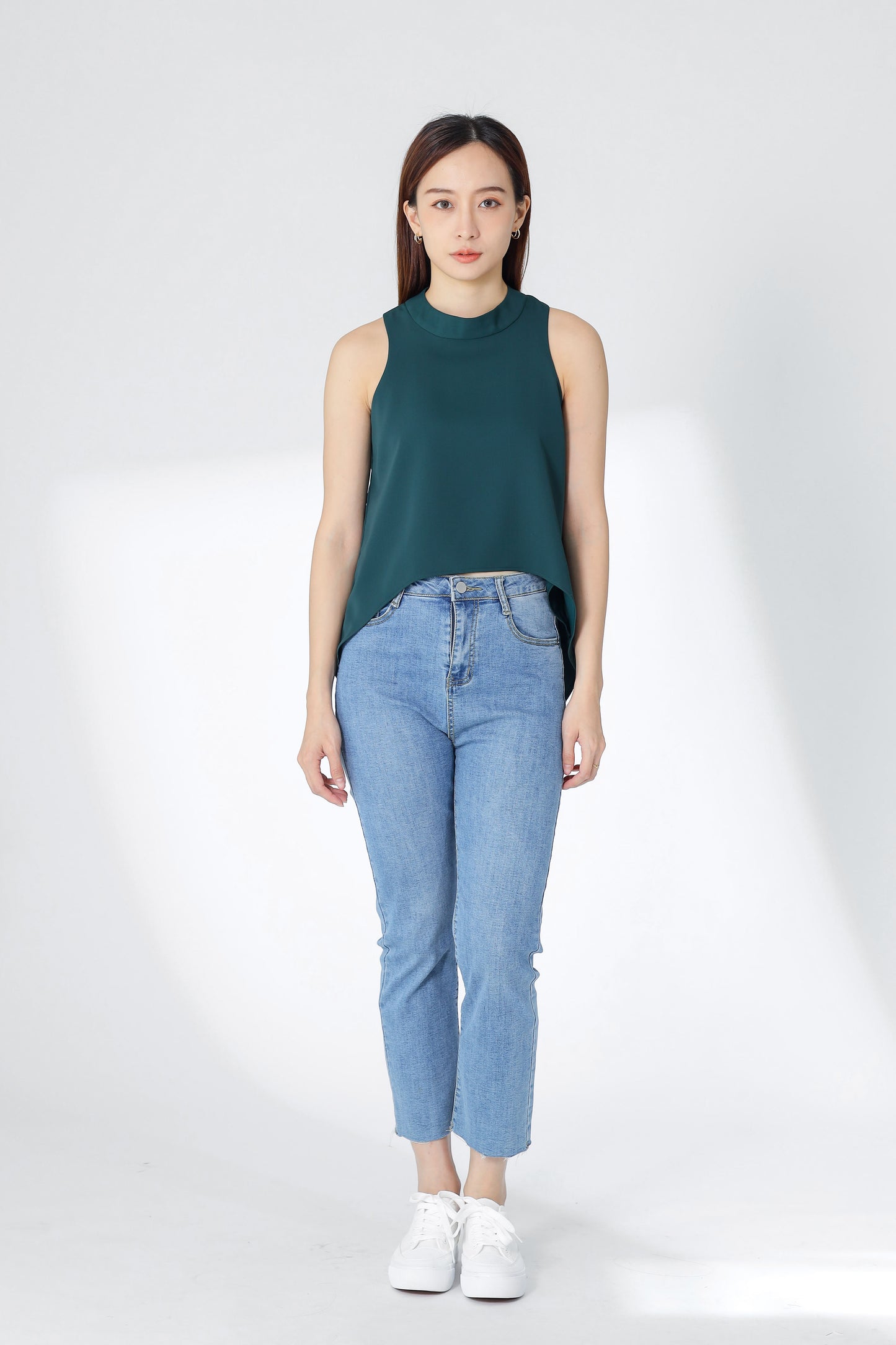 Erinn Mock Neck Asymmetric Top - Emerald