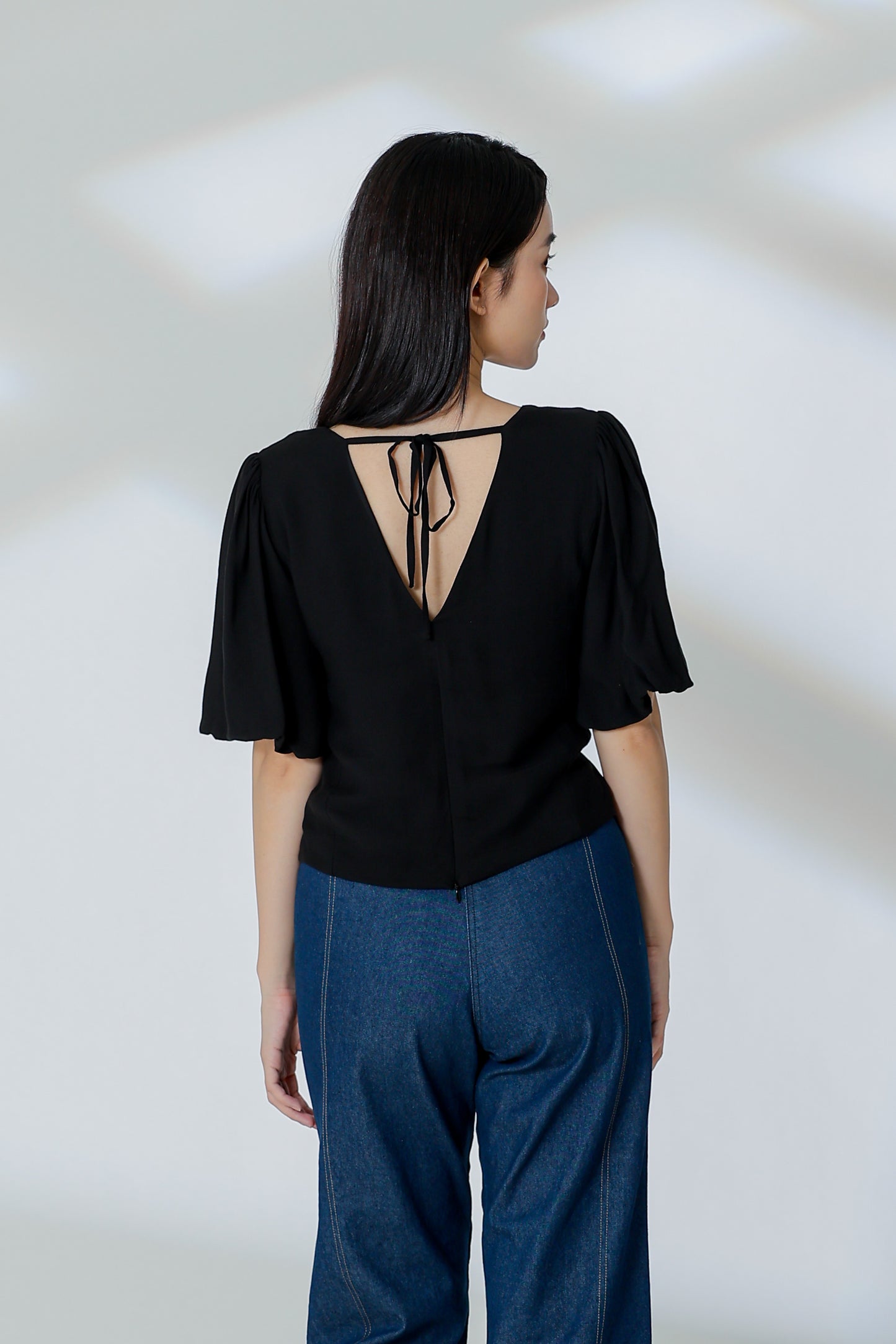 Evalina Lantern Sleeve Blouse - Black