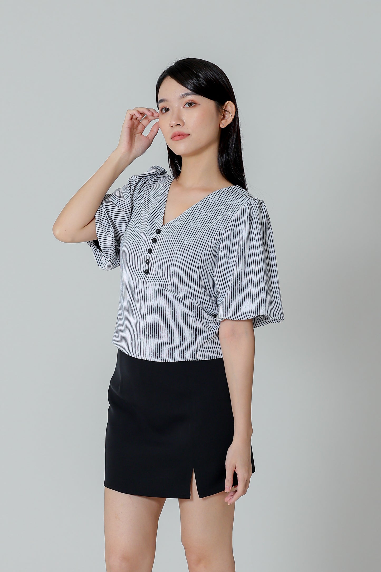 Evalina Lantern Sleeve Blouse - White