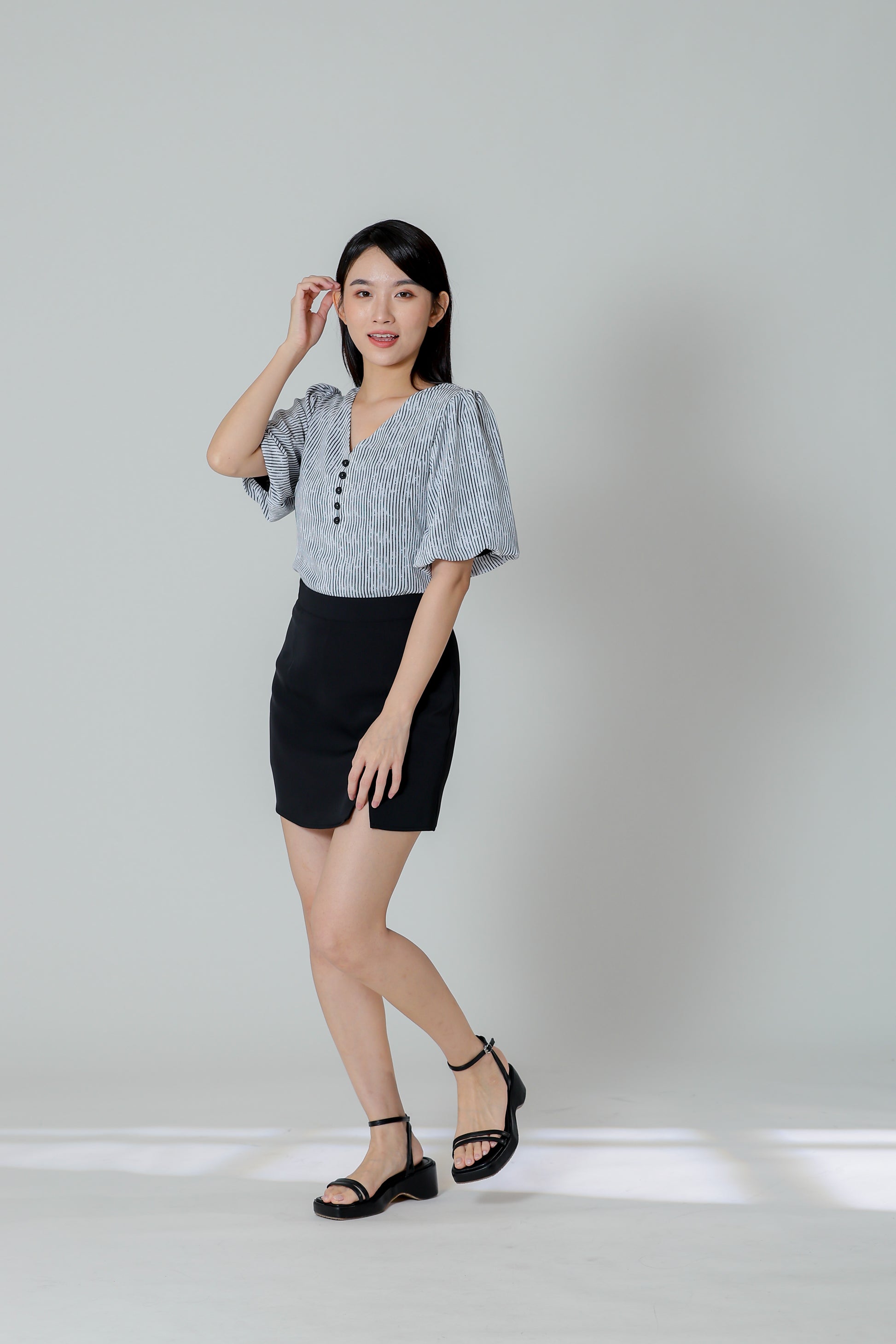 Evalina Lantern Sleeve Blouse - White