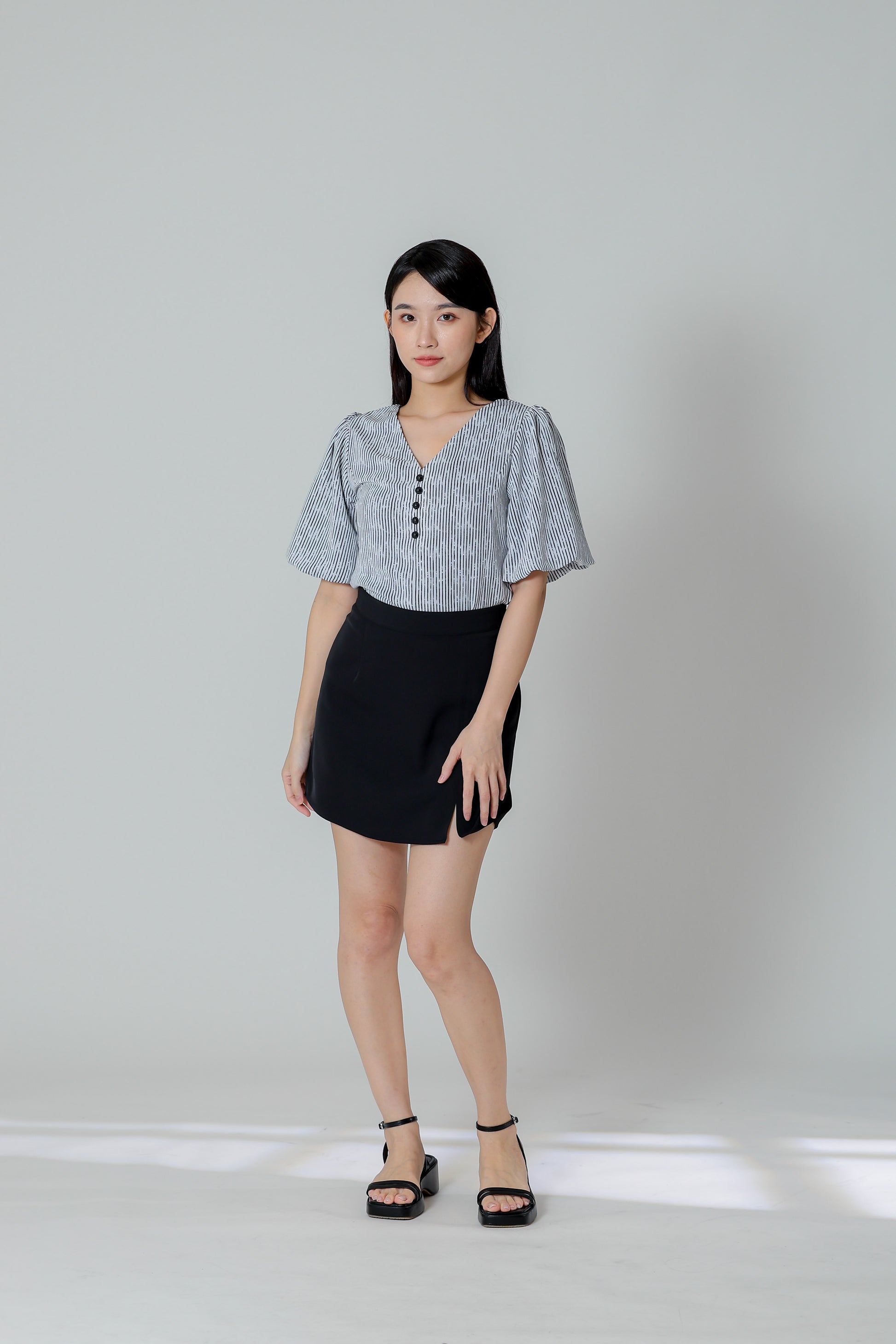 Evalina Lantern Sleeve Blouse - White