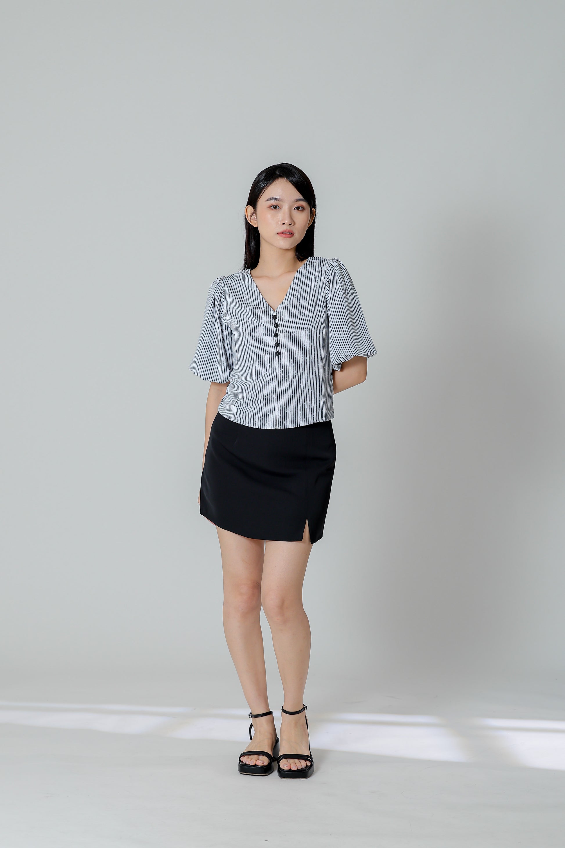 Evalina Lantern Sleeve Blouse - White