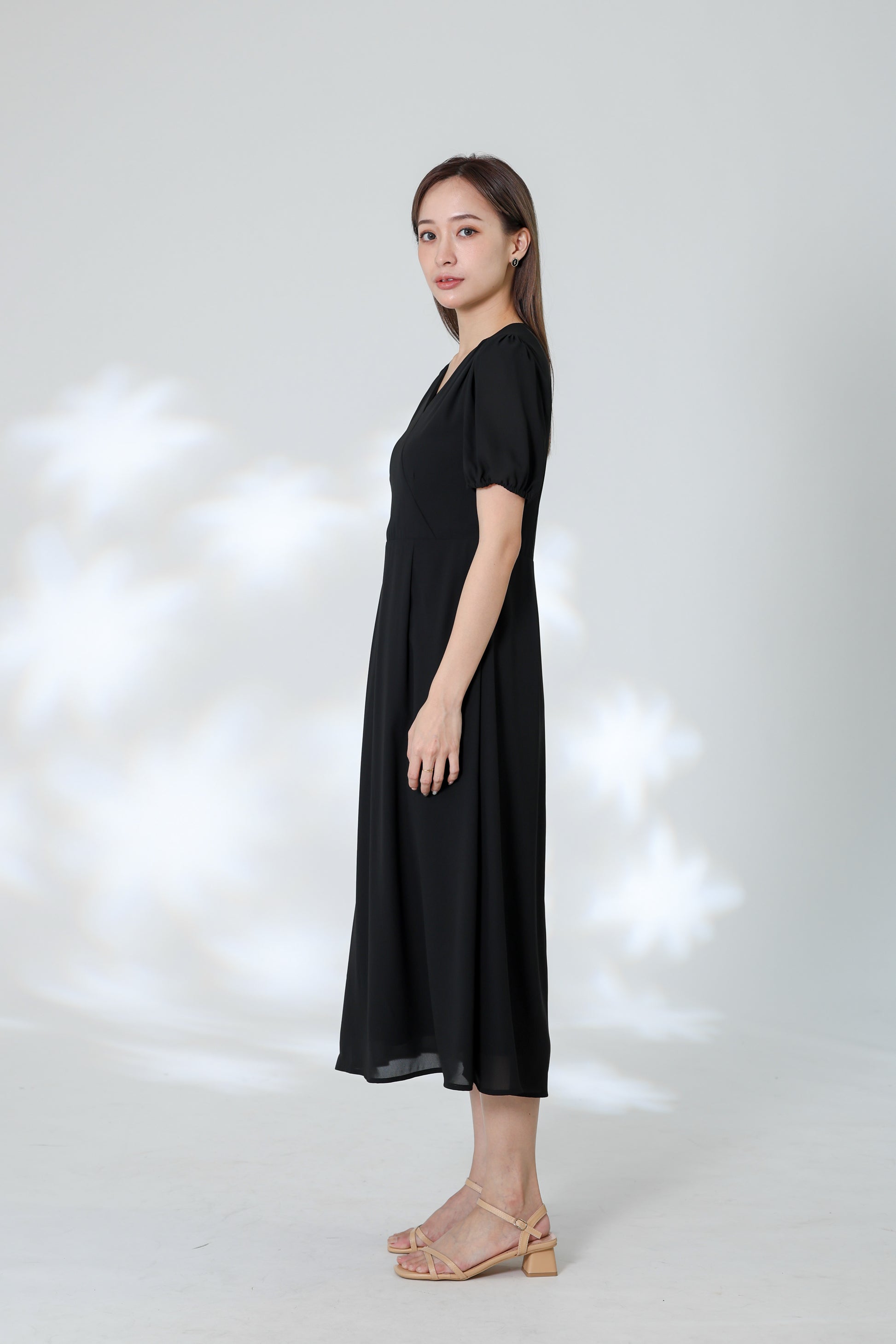 Exi Puff Sleeve Midi Dress - Black