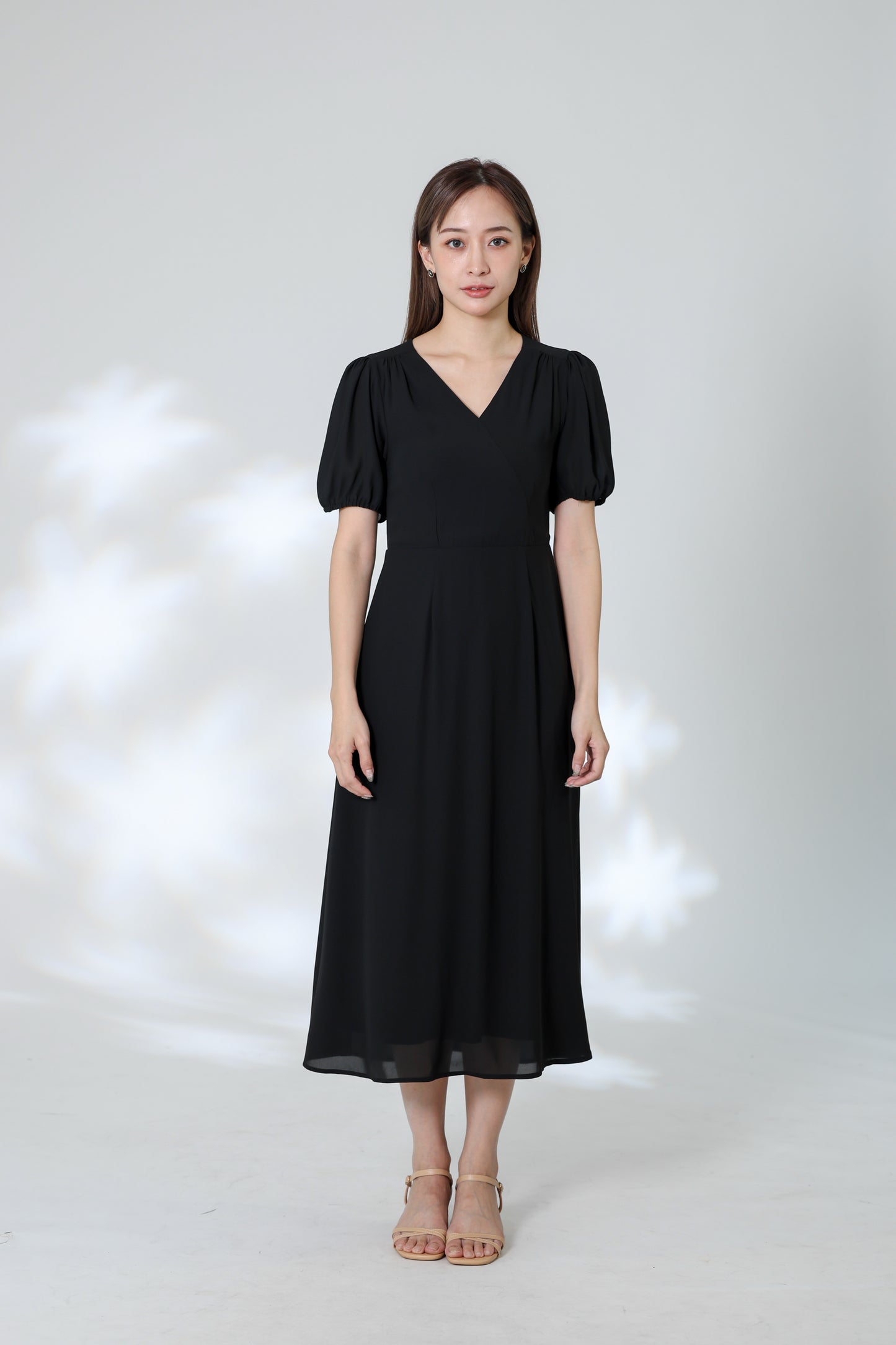 Exi Puff Sleeve Midi Dress - Black