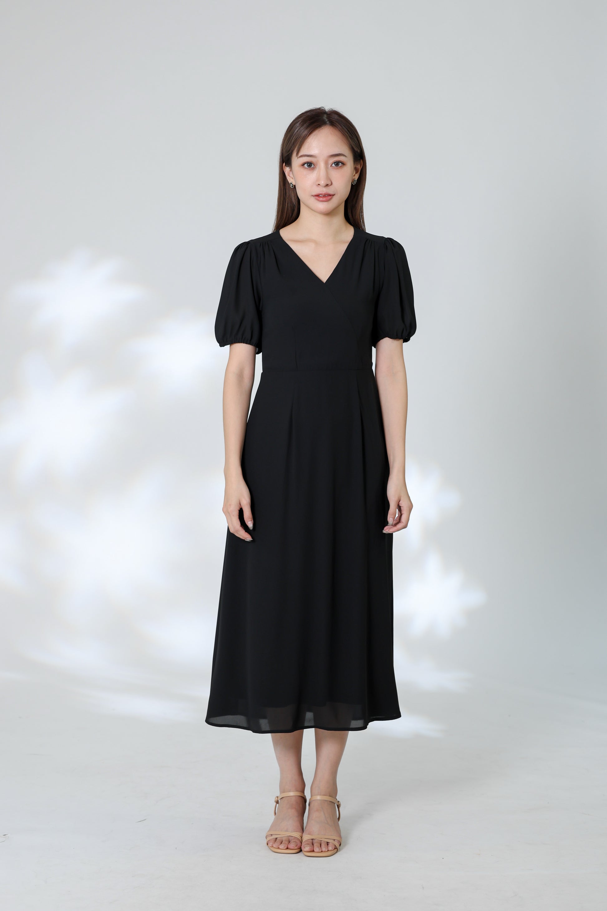 Exi Puff Sleeve Midi Dress - Black