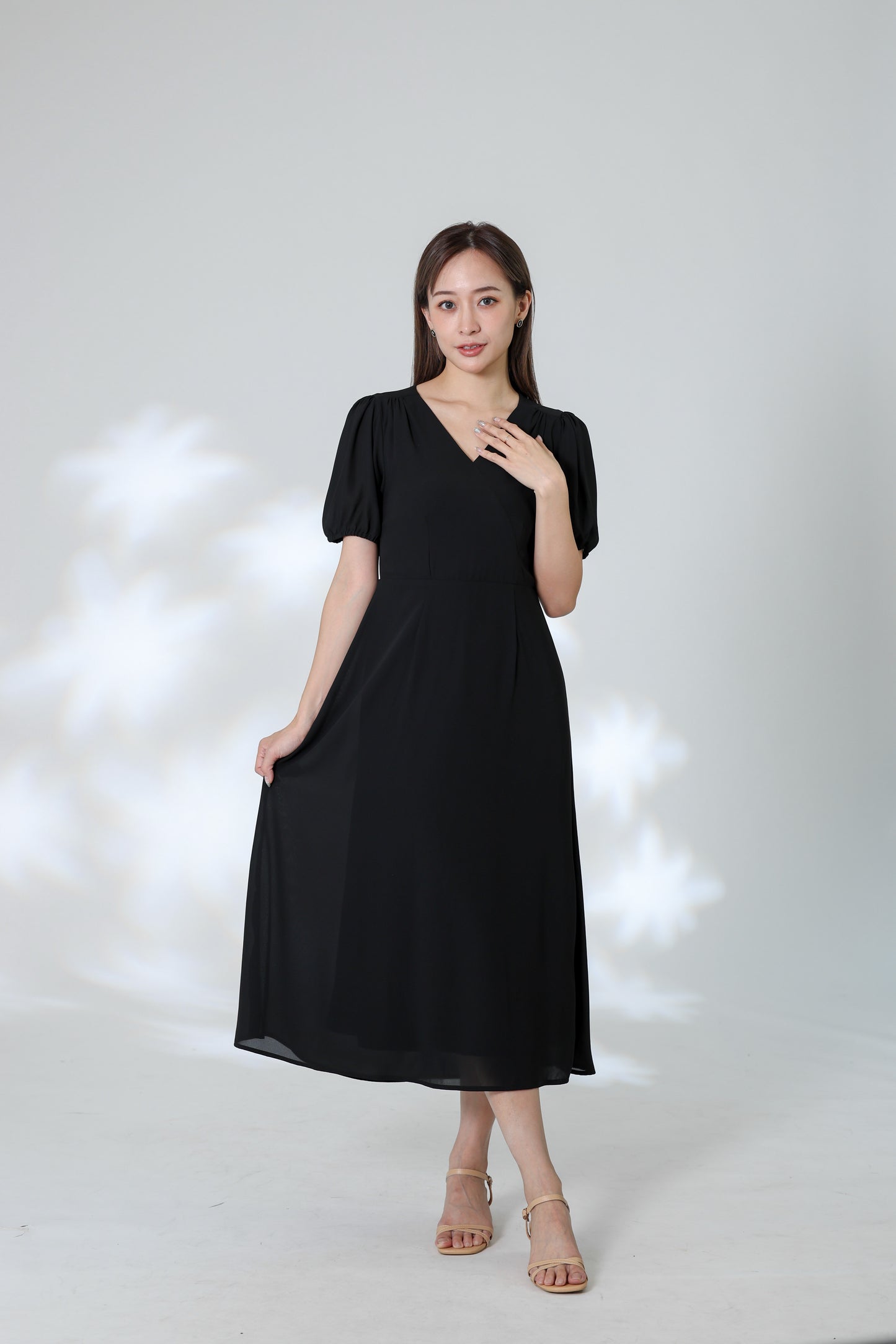 Exi Puff Sleeve Midi Dress - Black