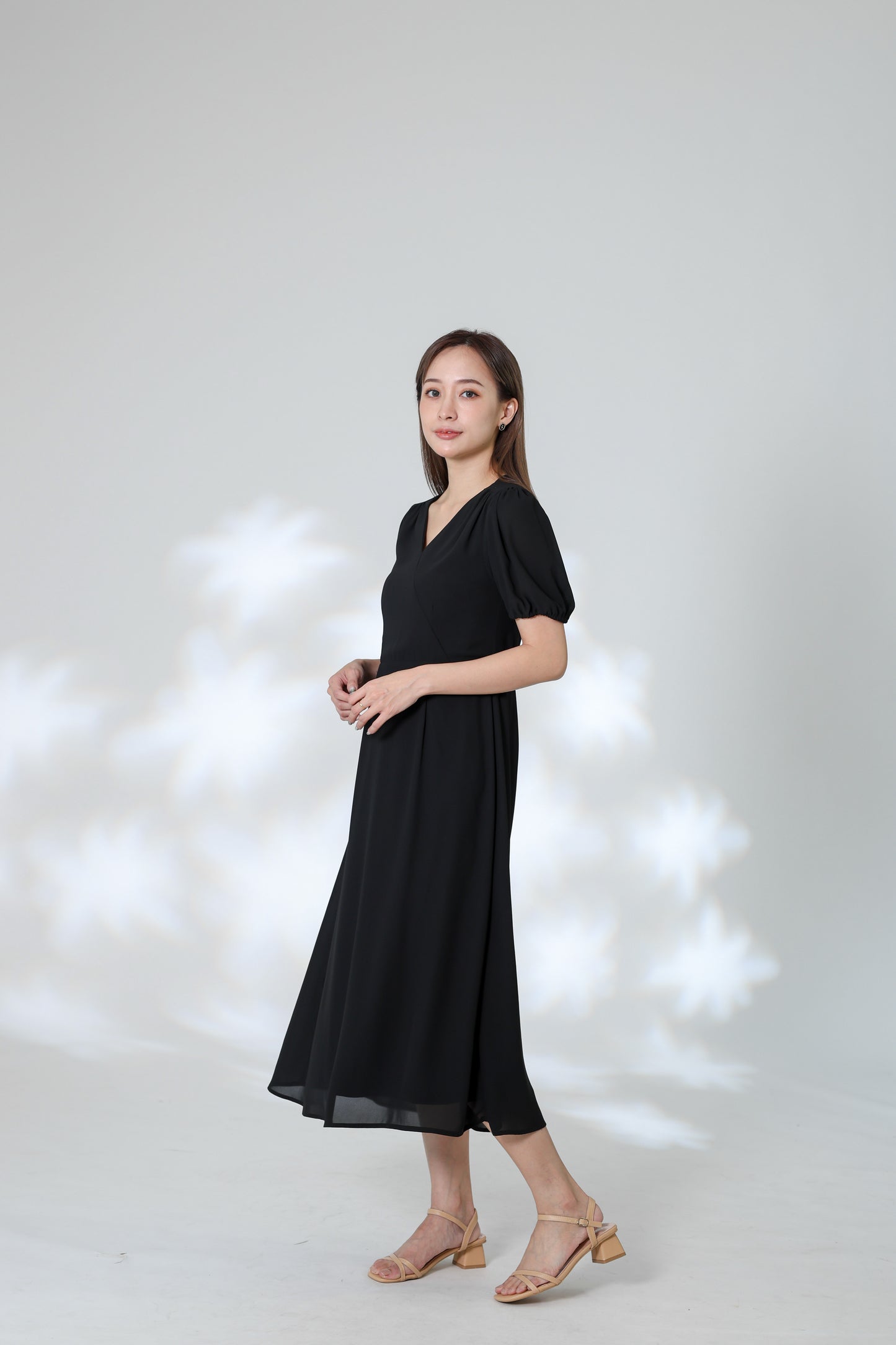 Exi Puff Sleeve Midi Dress - Black