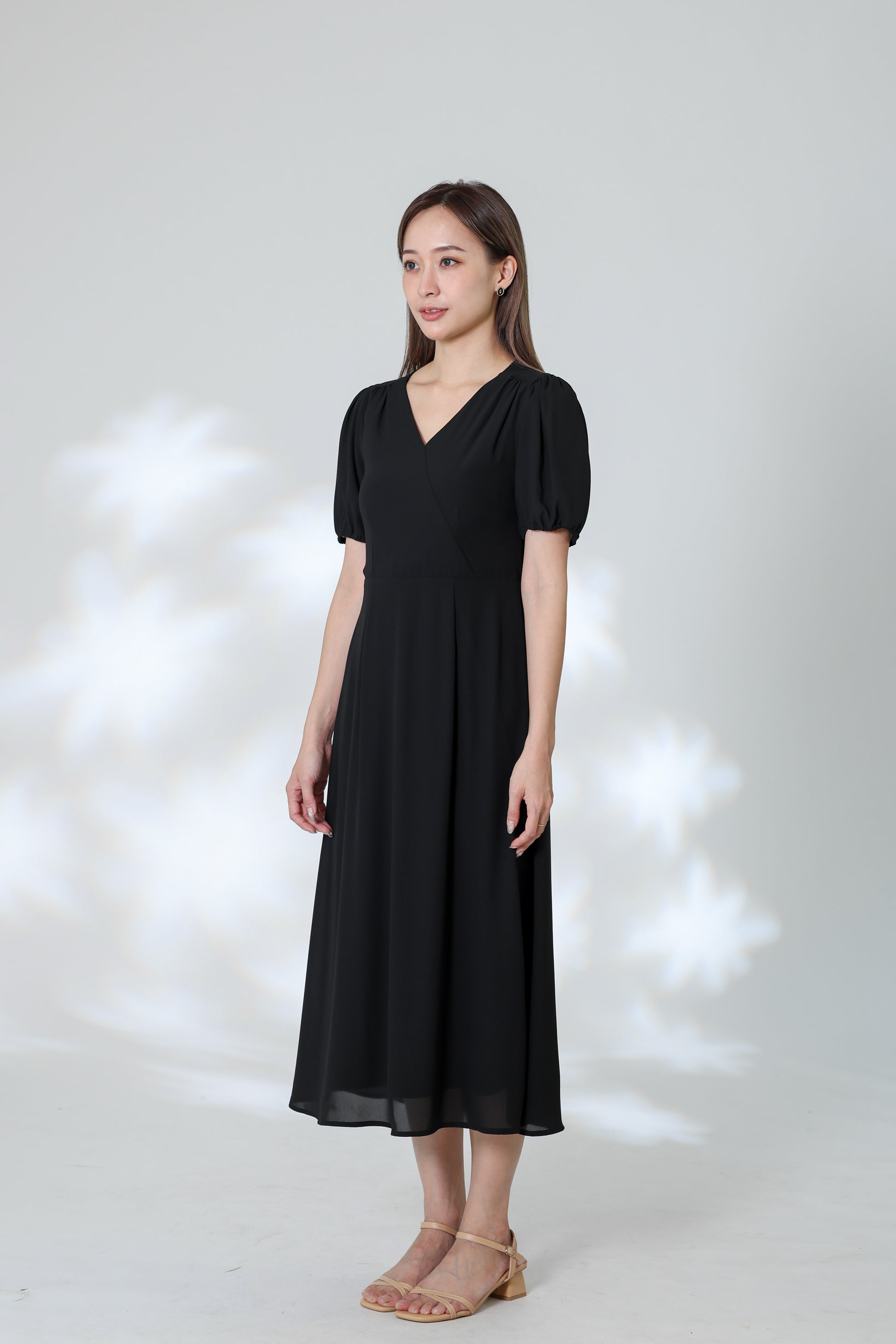 Exi Puff Sleeve Midi Dress - Black