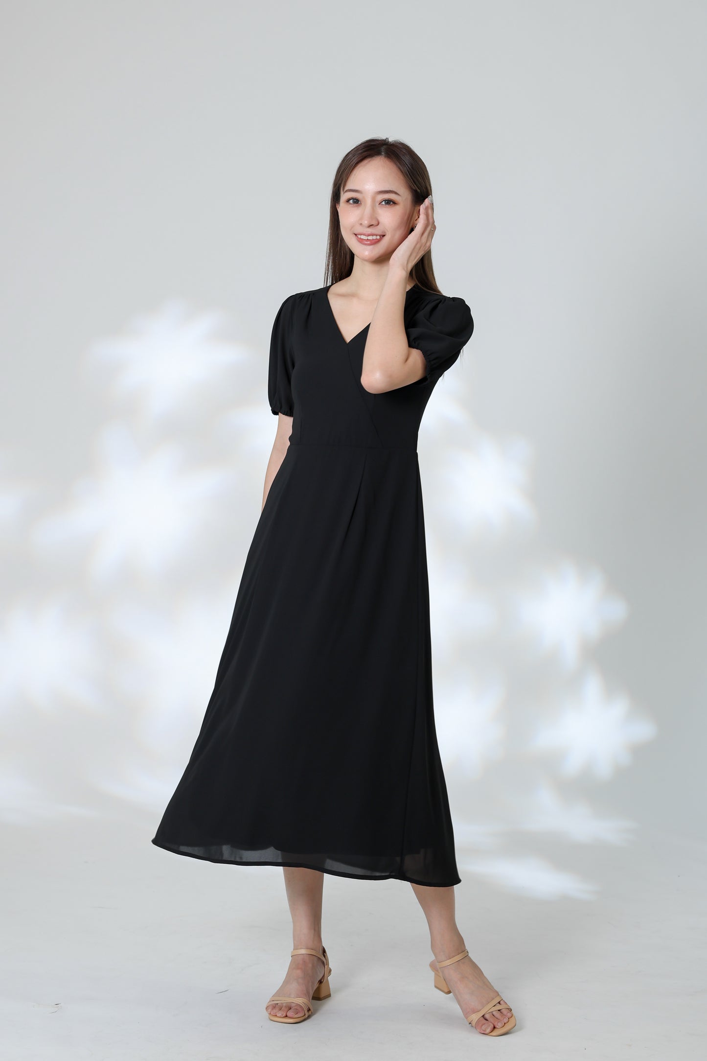 Exi Puff Sleeve Midi Dress - Black