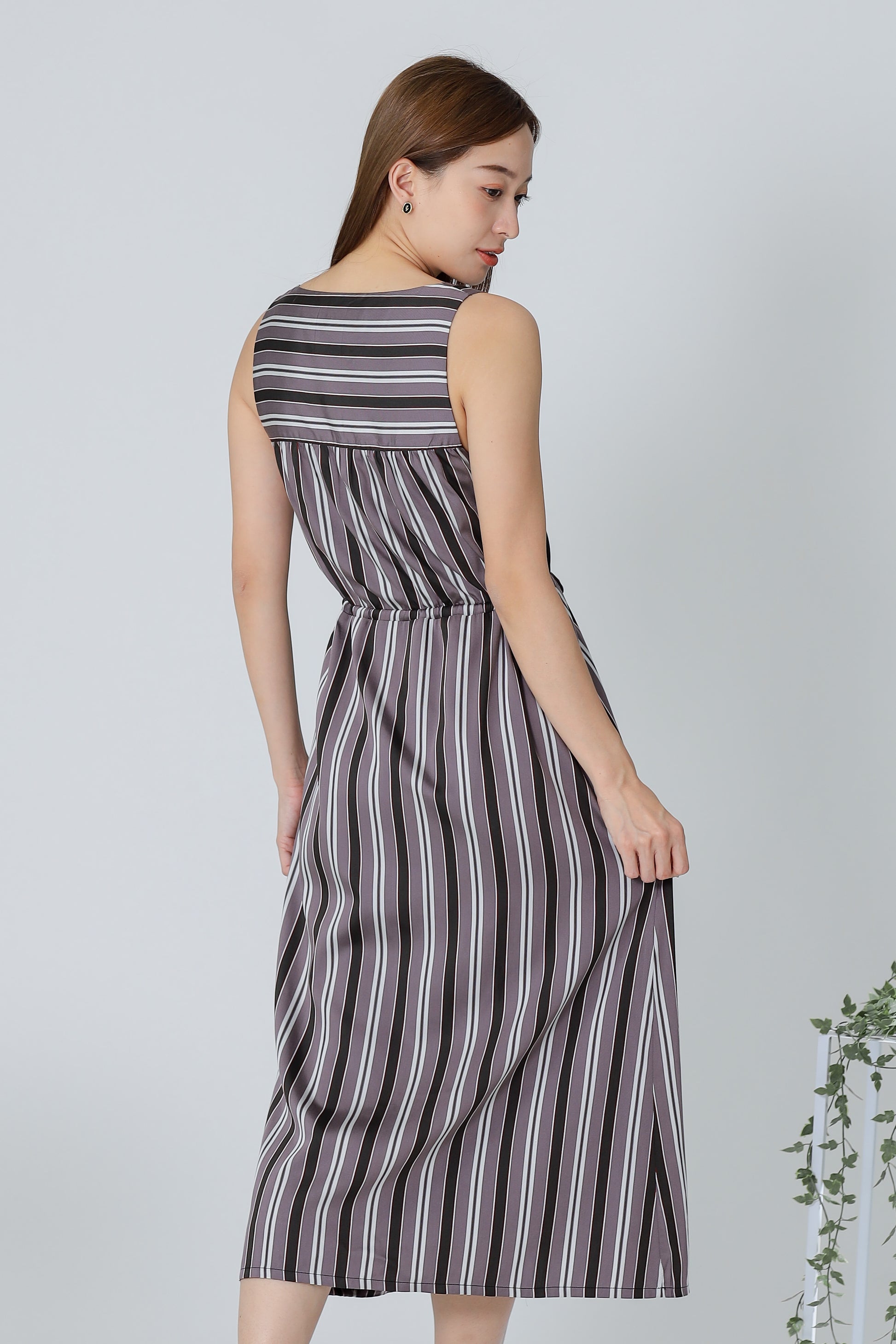Finley Stripe Drawstring Dress - Brown