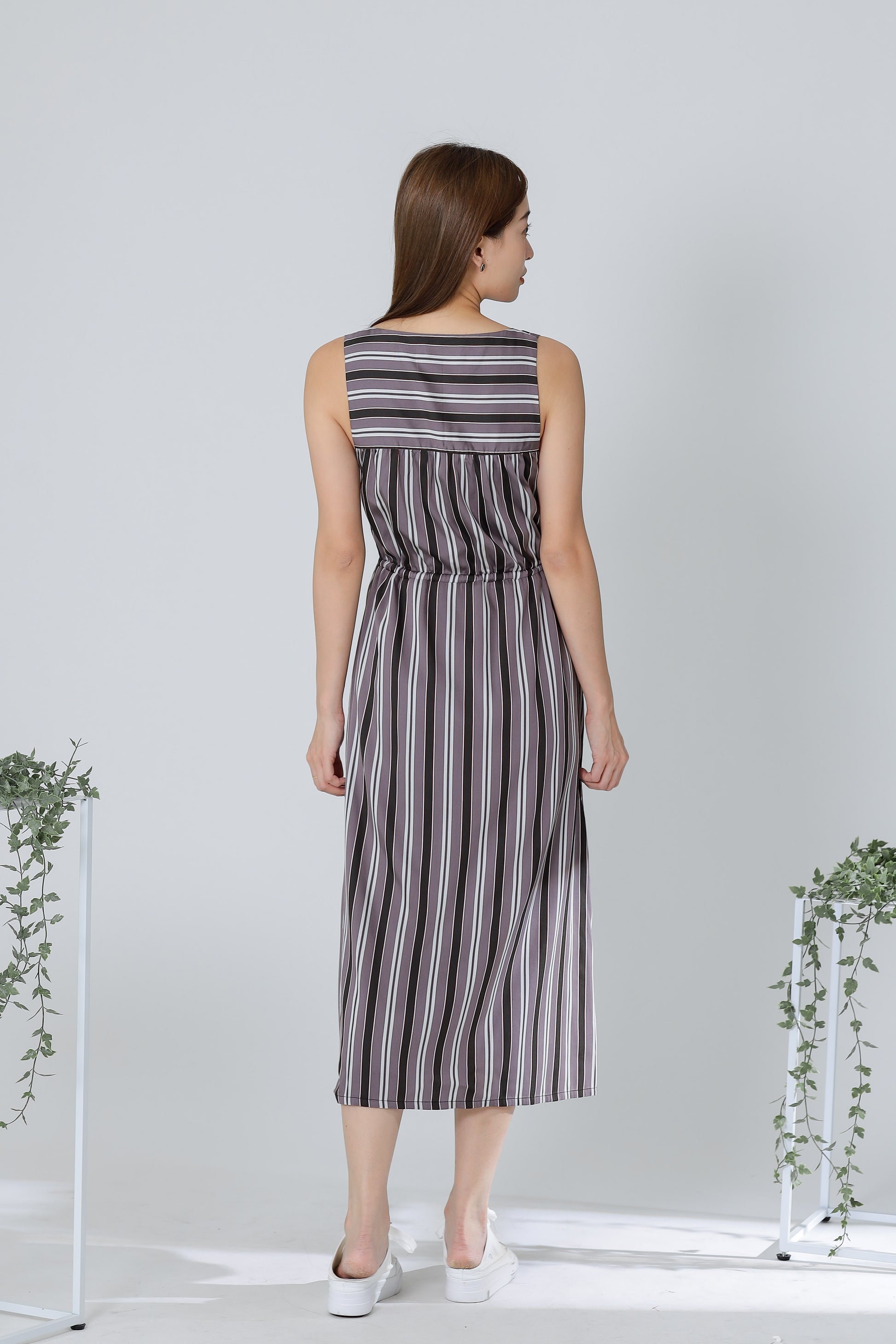 Finley Stripe Drawstring Dress - Brown