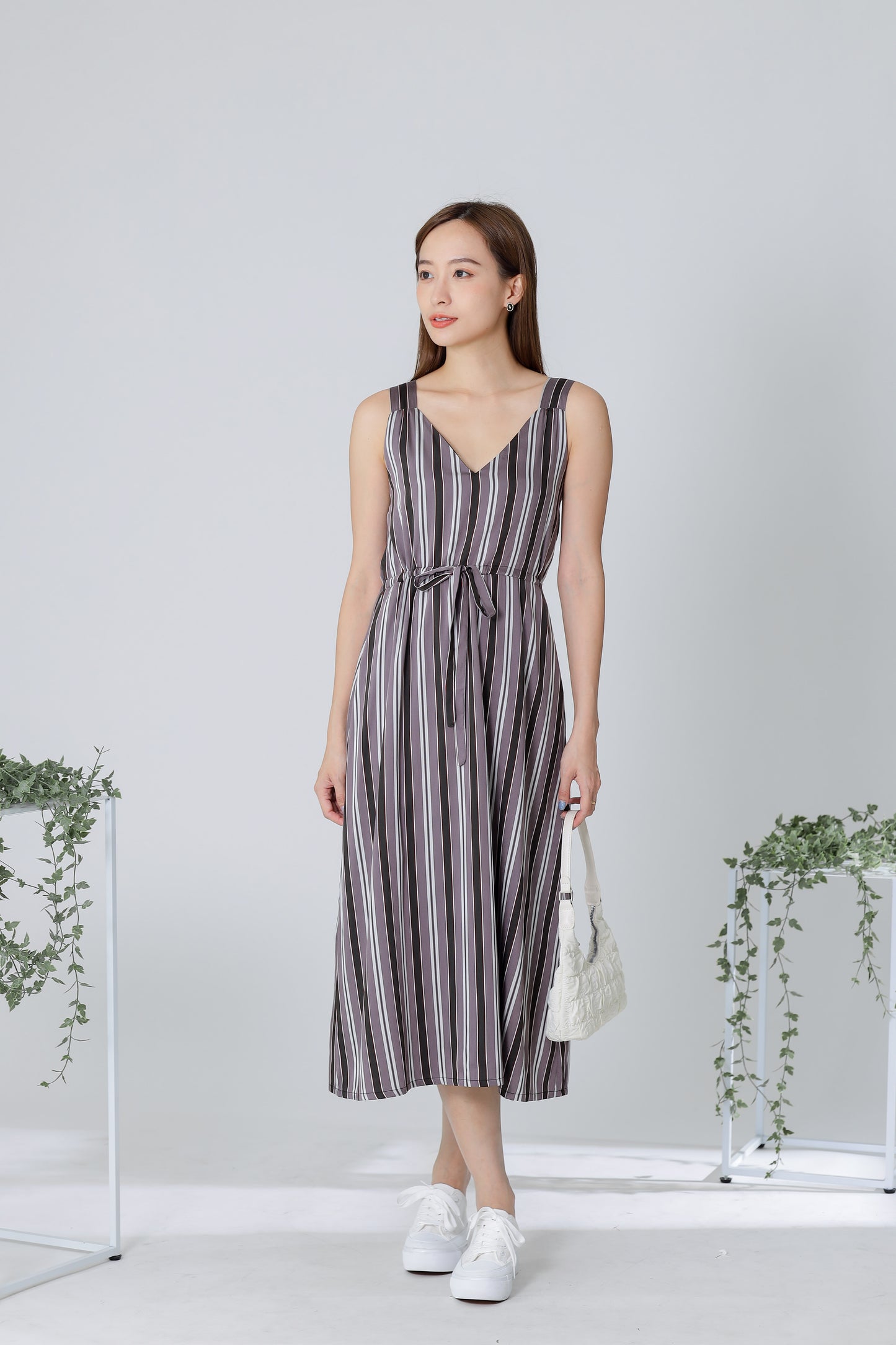 Finley Stripe Drawstring Dress - Brown