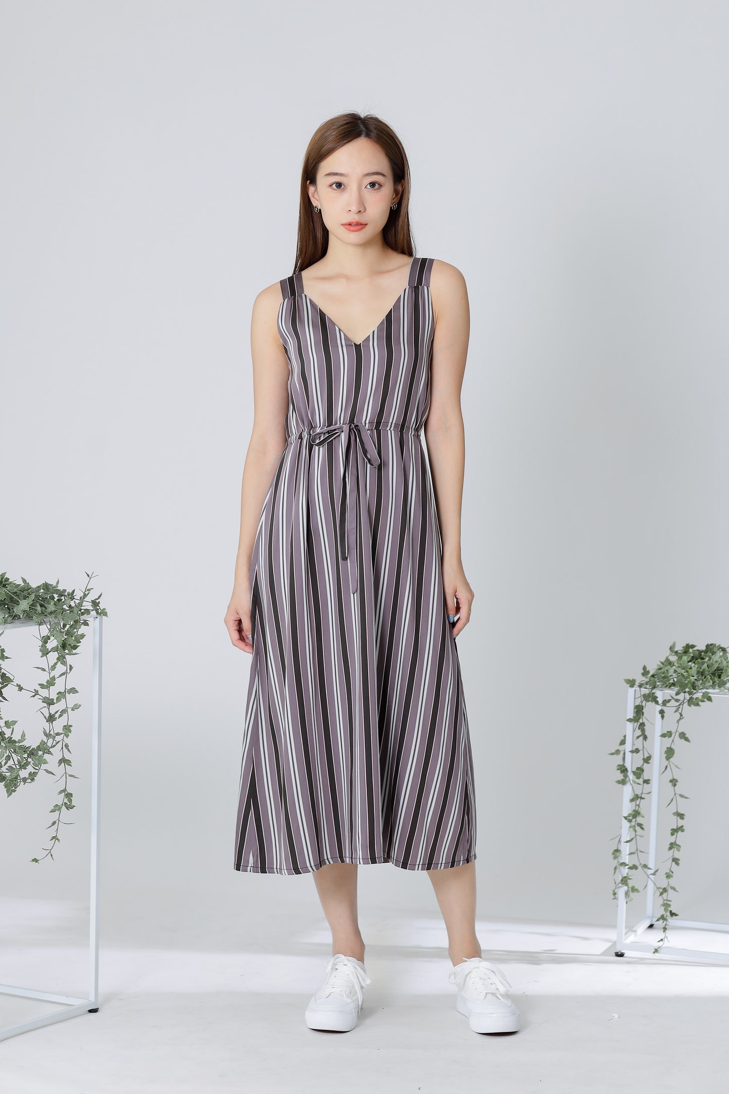 Finley Stripe Drawstring Dress - Brown