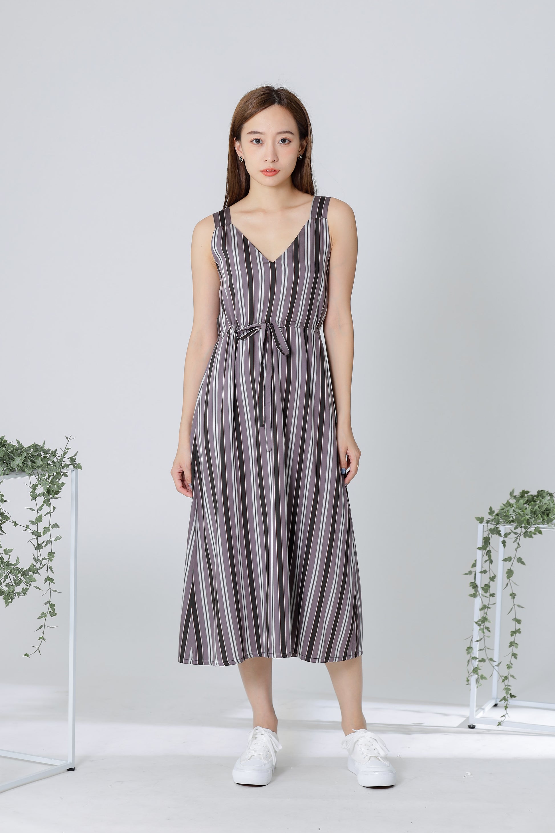 Finley Stripe Drawstring Dress - Brown