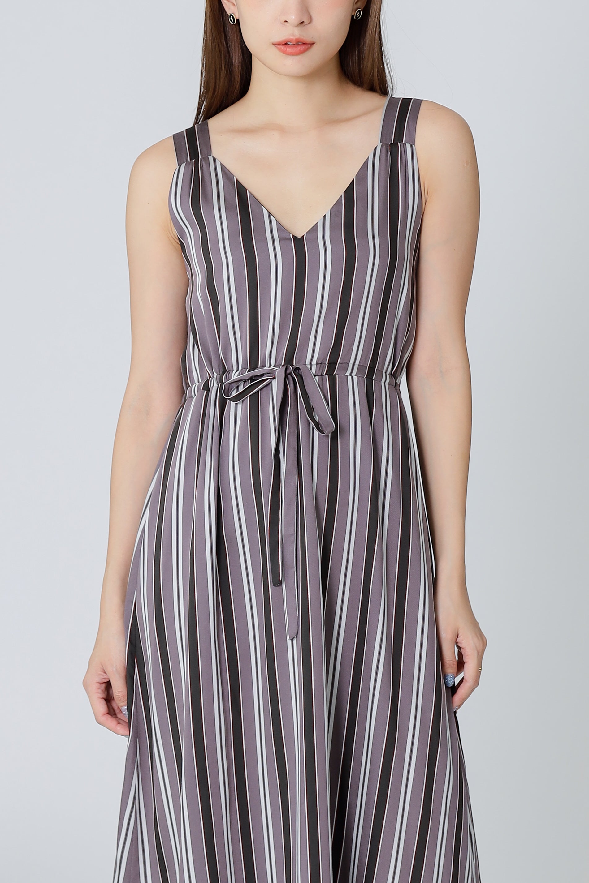 Finley Stripe Drawstring Dress - Brown
