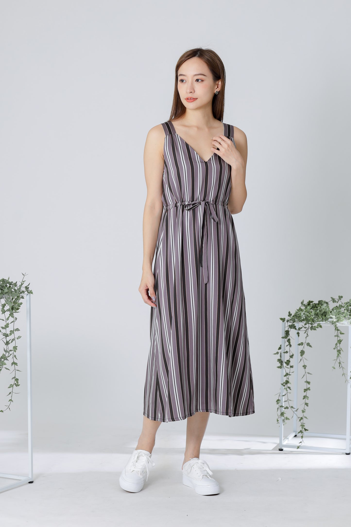Finley Stripe Drawstring Dress - Brown