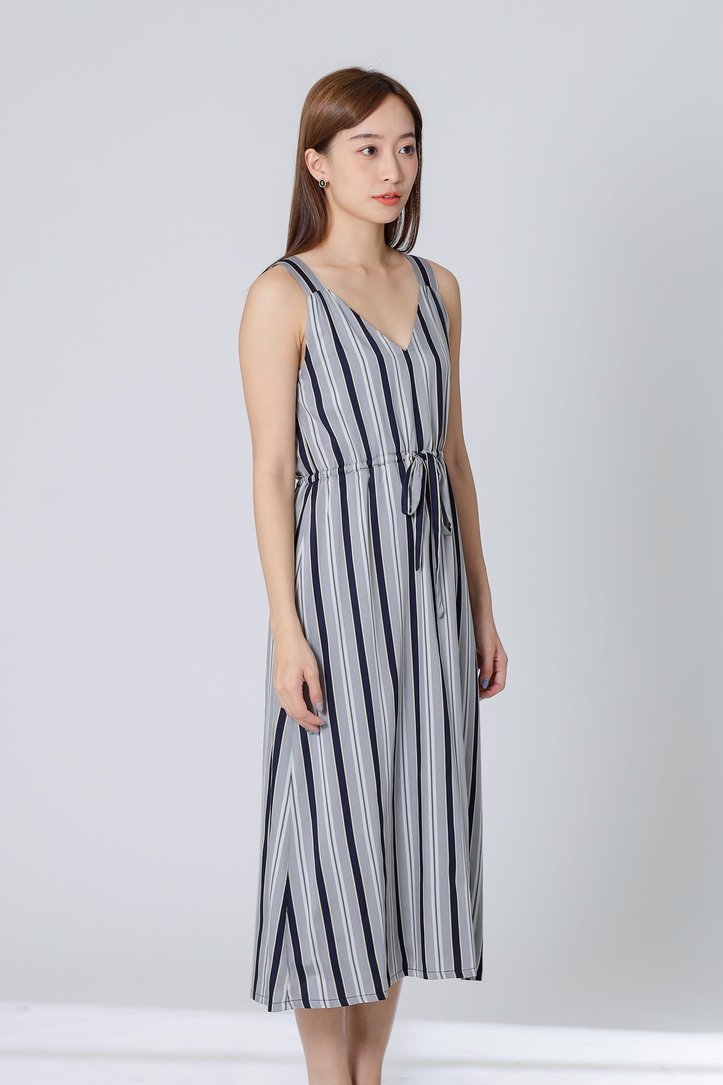 Finley Stripe Drawstring Dress - Silver/Navy