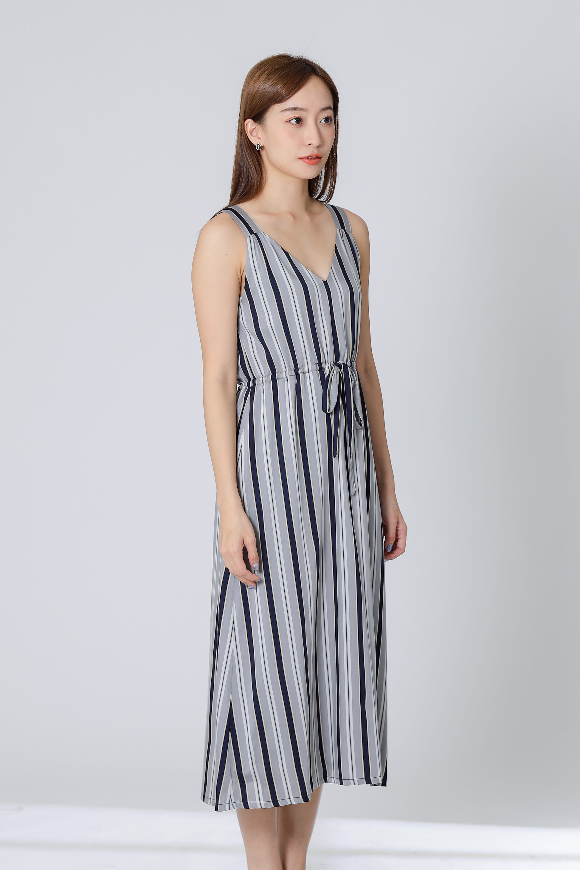 Finley Stripe Drawstring Dress - Silver/Navy