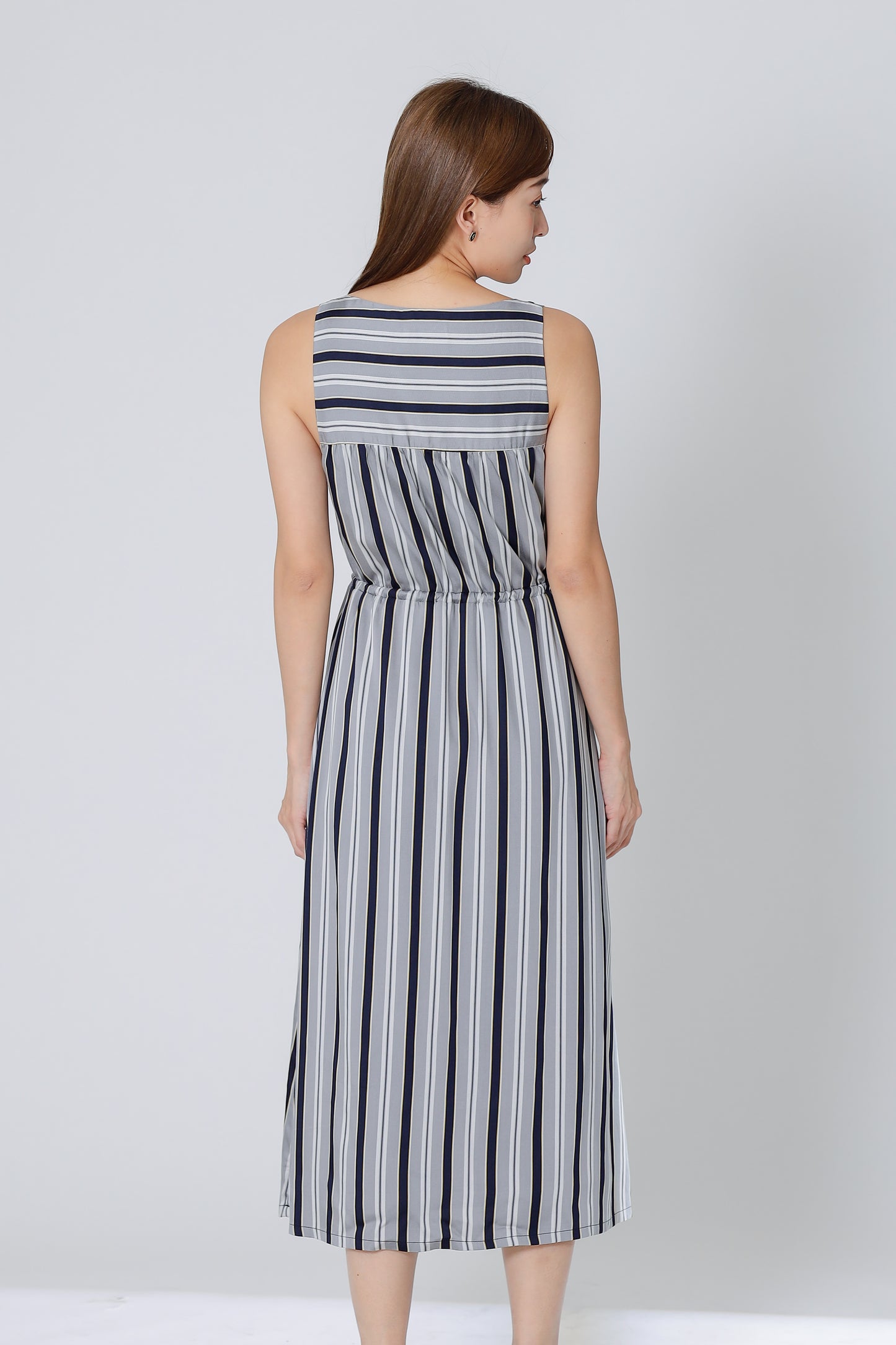 Finley Stripe Drawstring Dress - Silver/Navy
