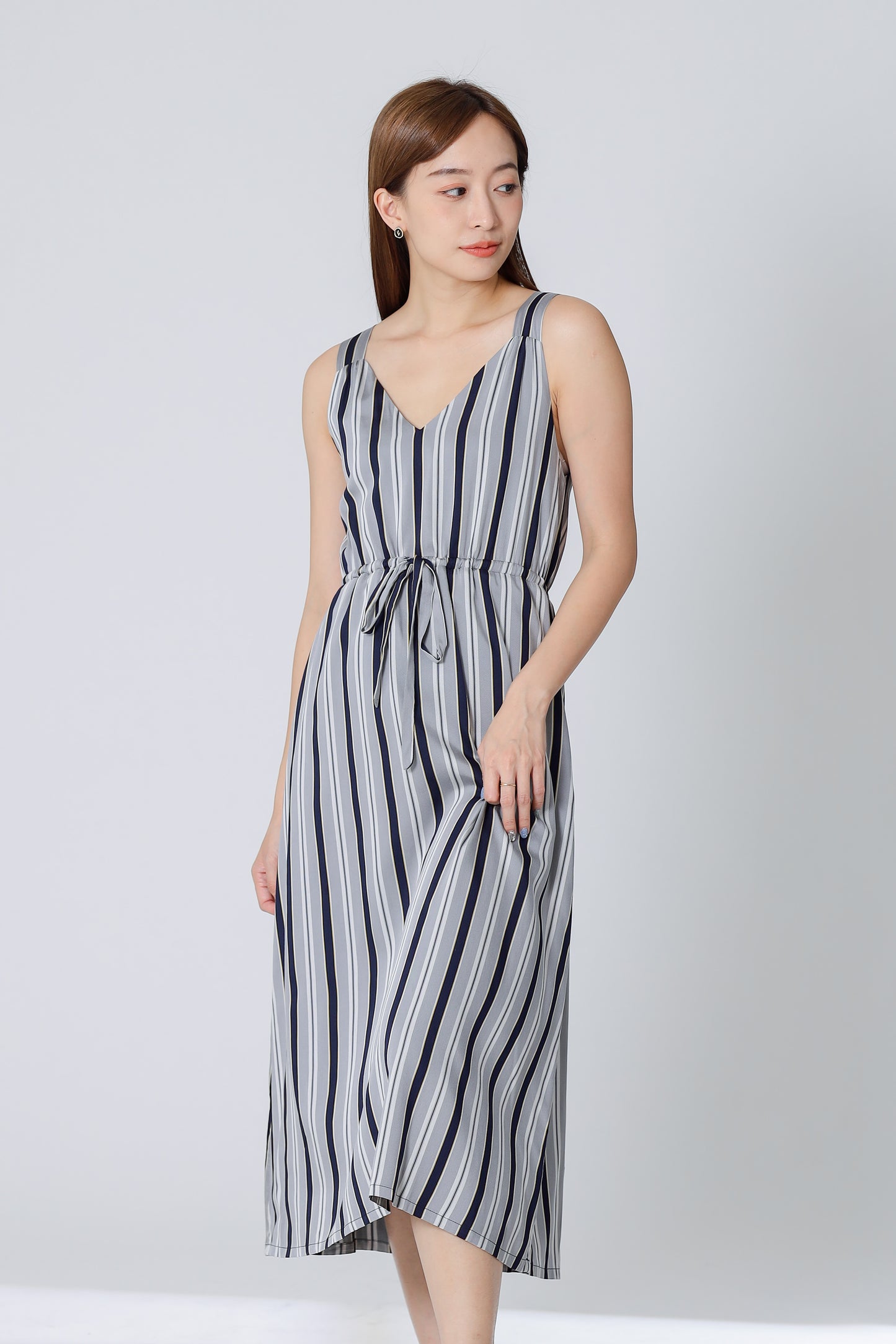 Finley Stripe Drawstring Dress - Silver/Navy
