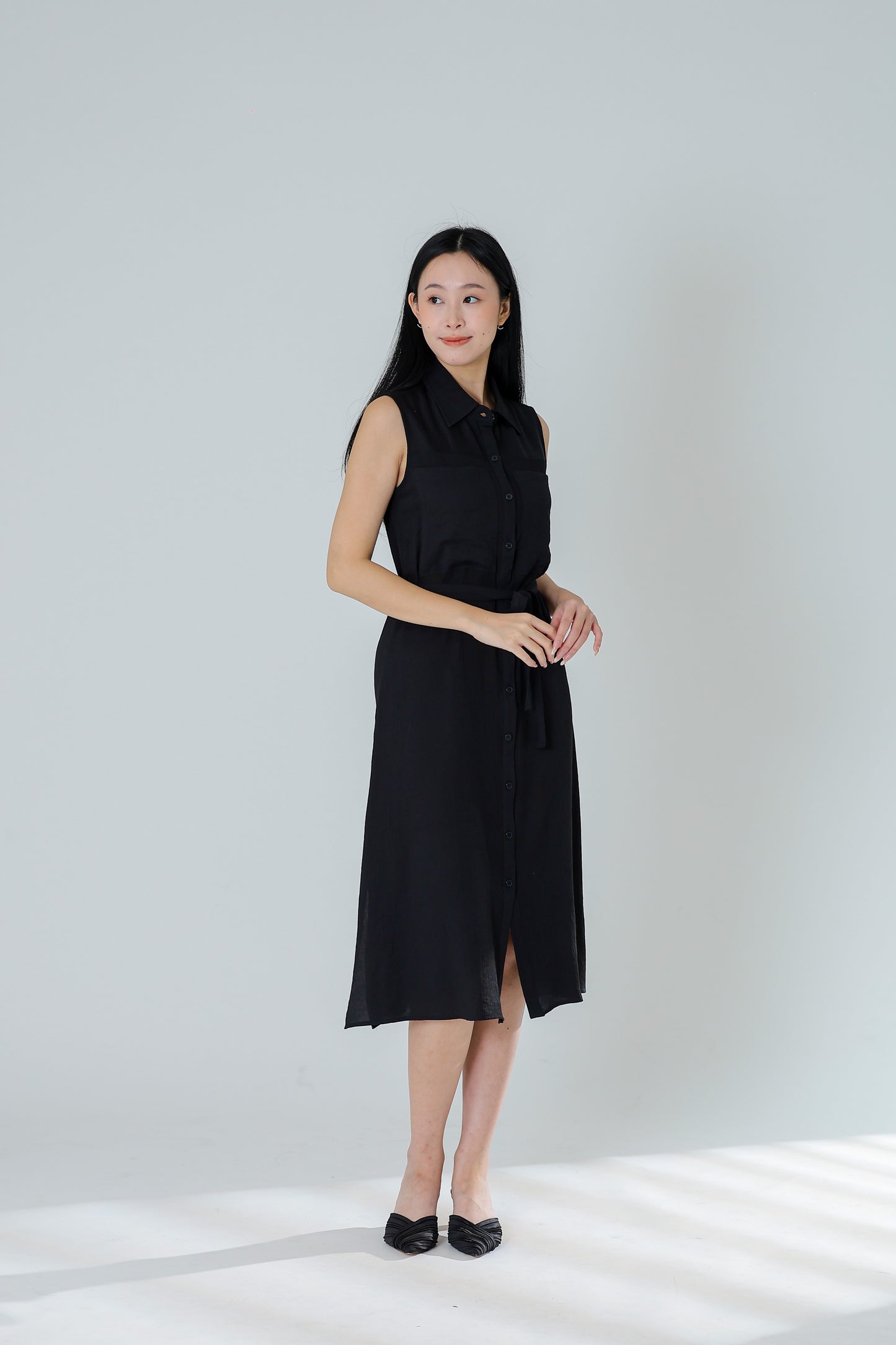 Fran Midi Shirt Dress - Black