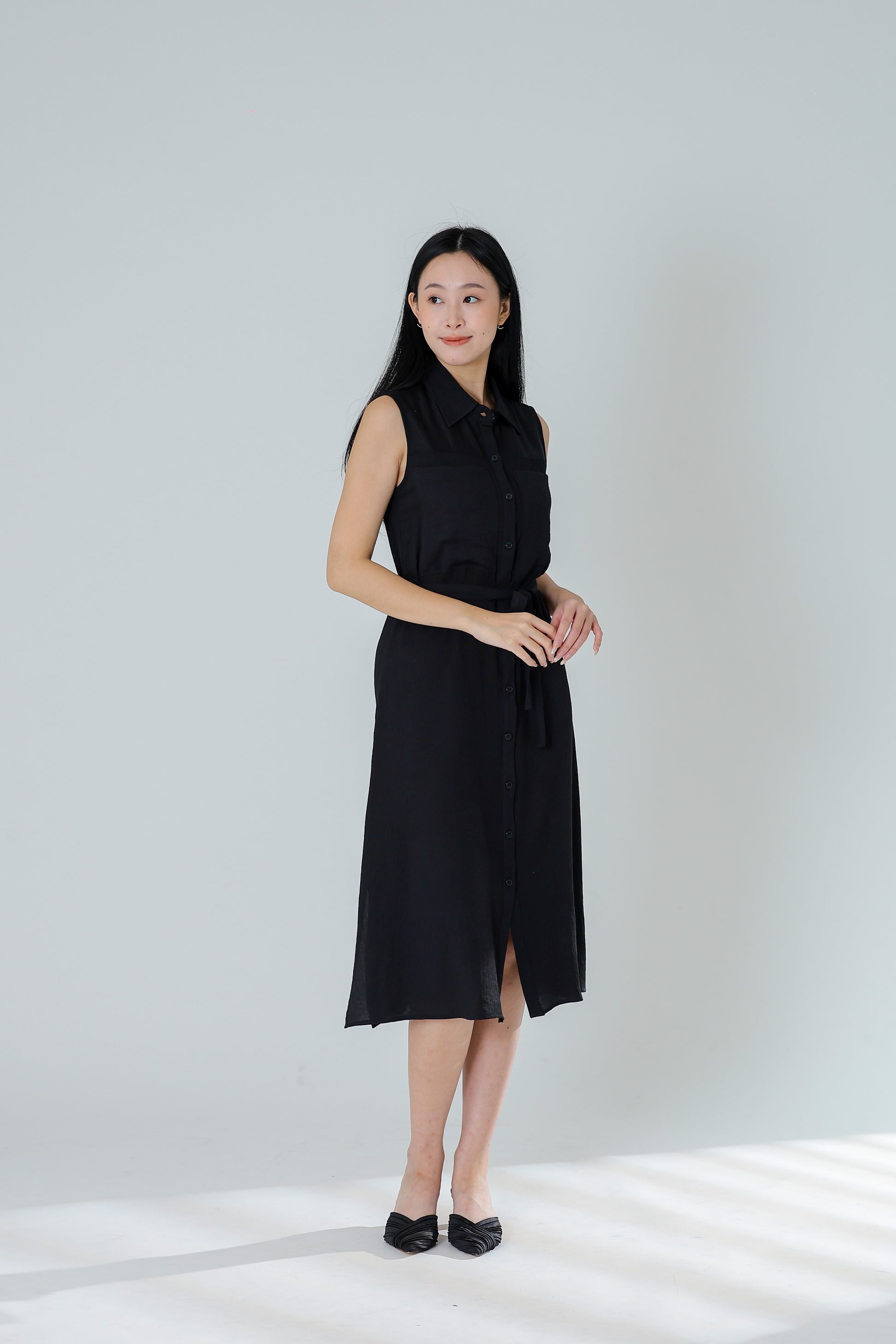 Fran Midi Shirt Dress - Black