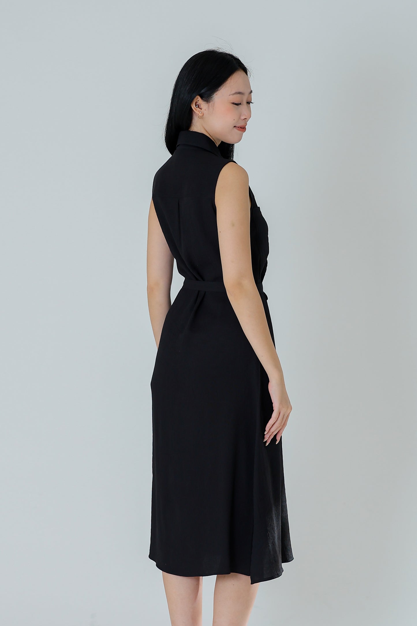 Fran Midi Shirt Dress - Black