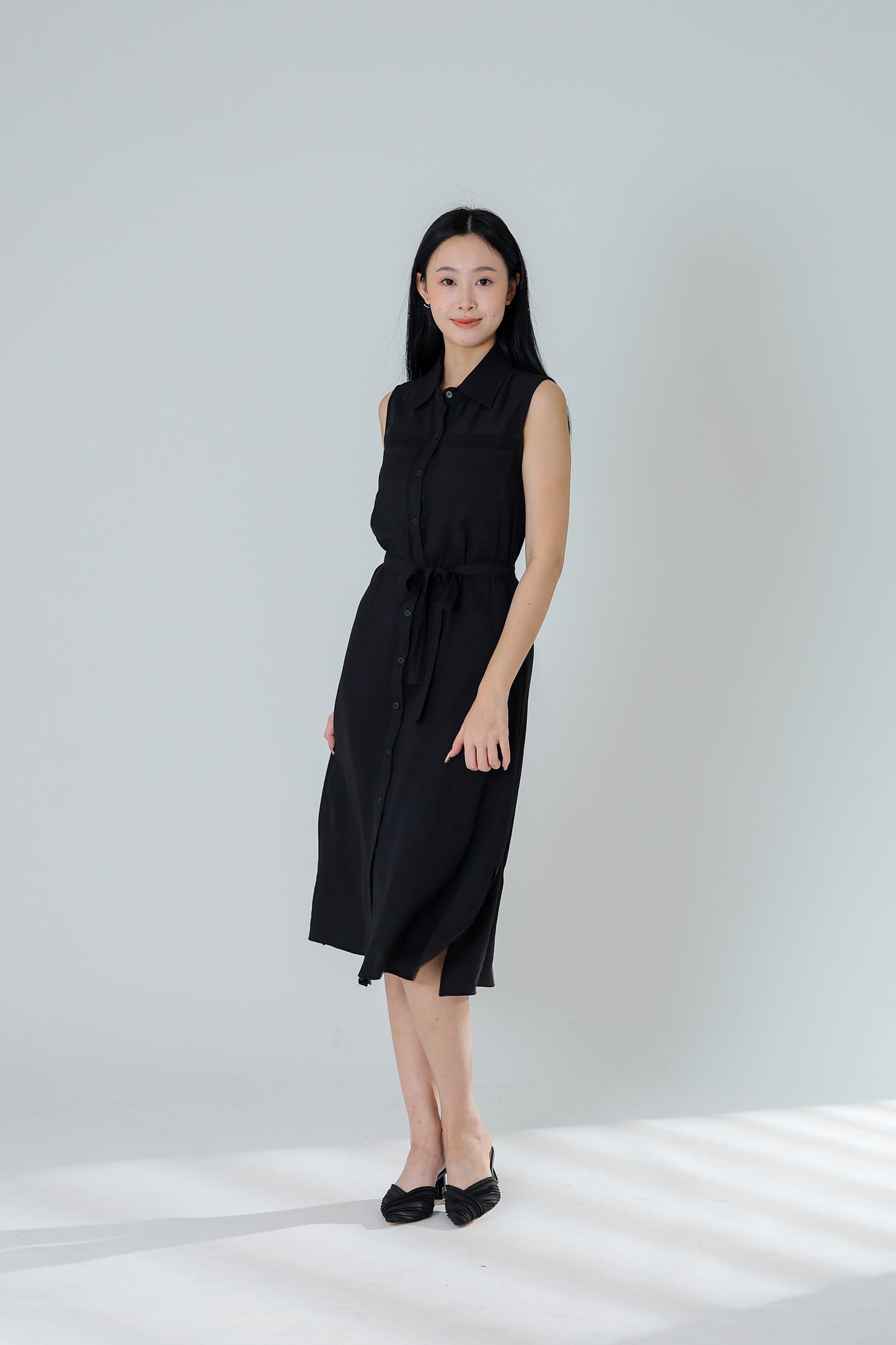 Fran Midi Shirt Dress - Black