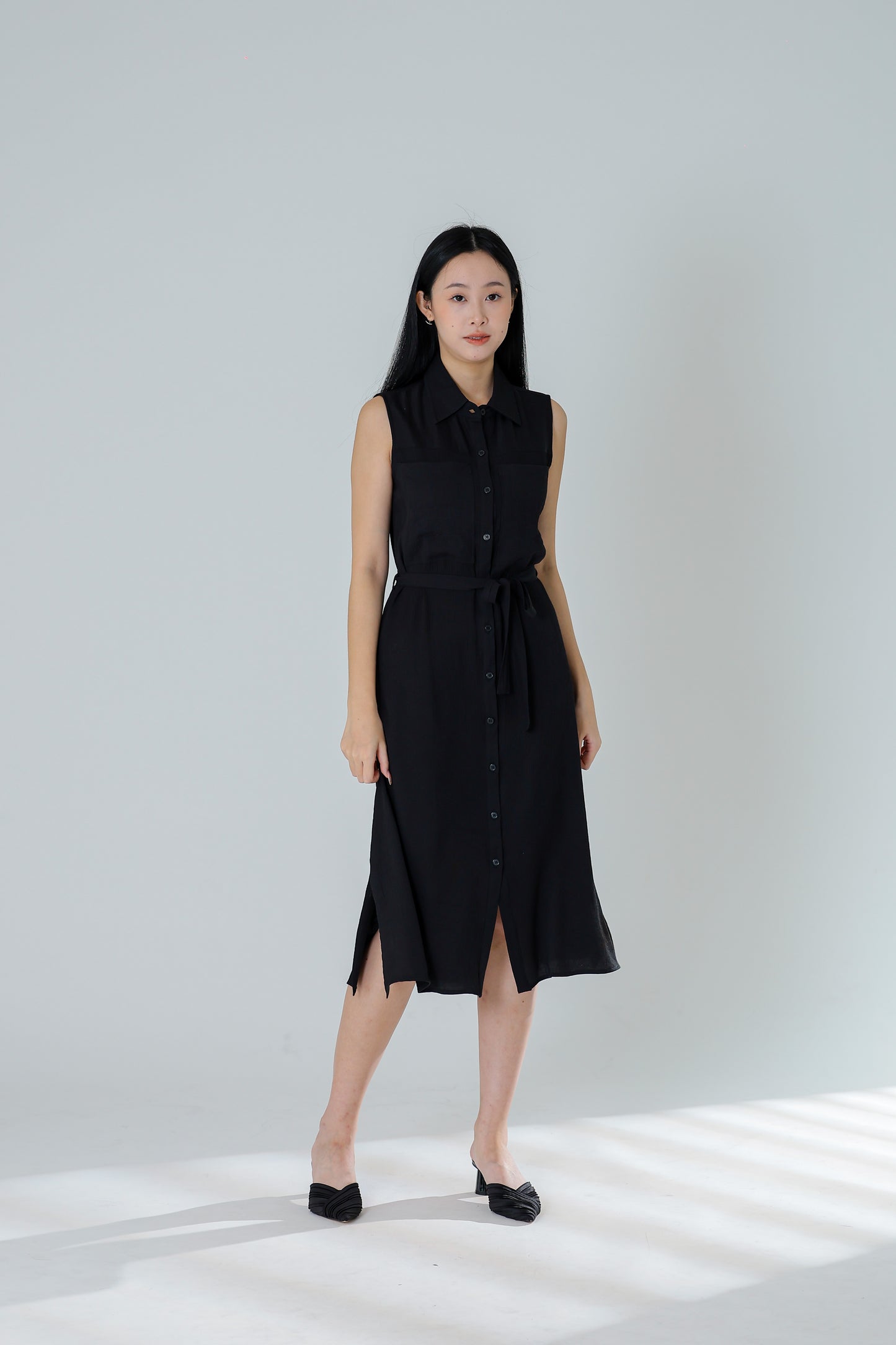 Fran Midi Shirt Dress - Black