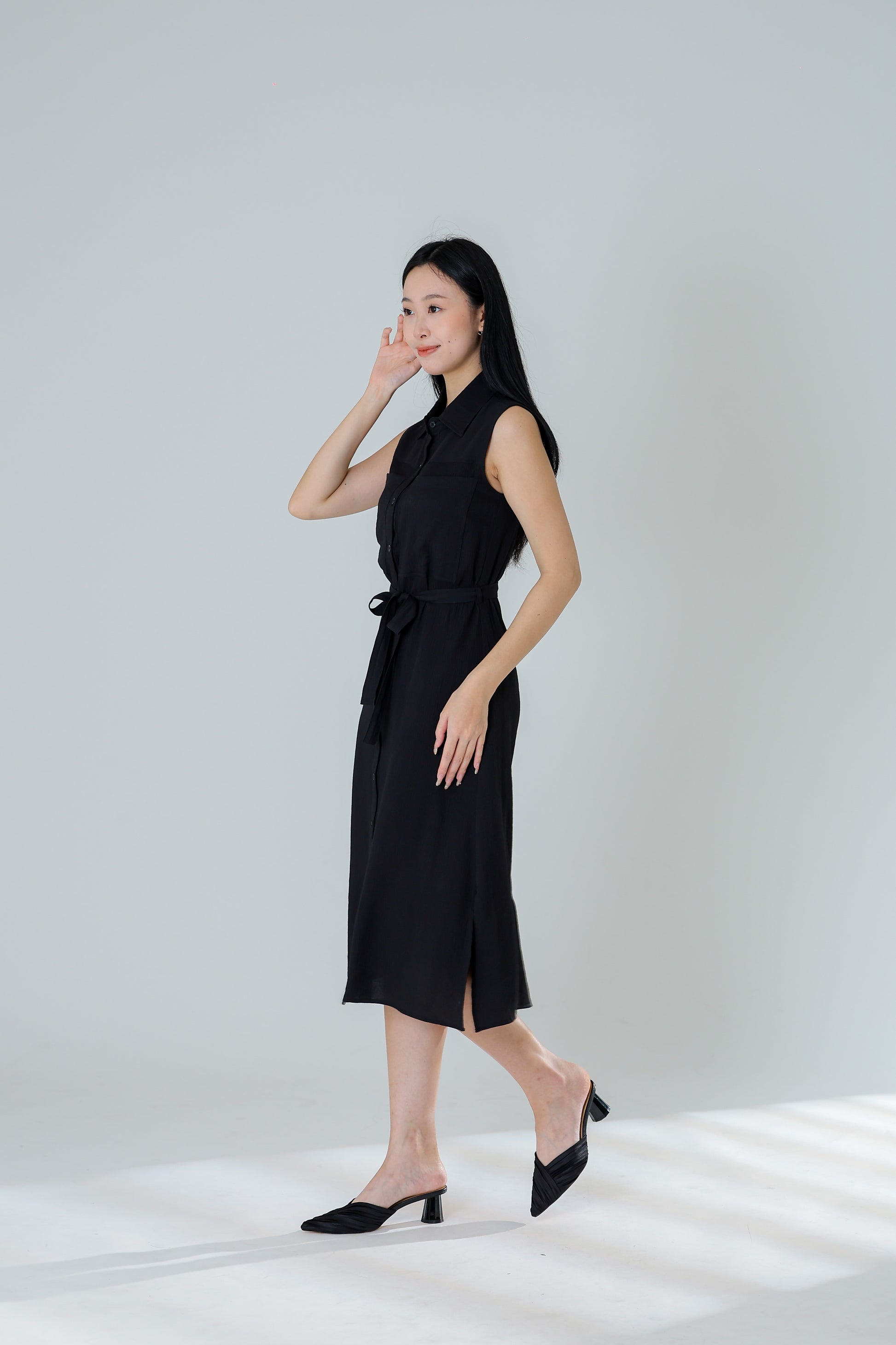 Fran Midi Shirt Dress - Black