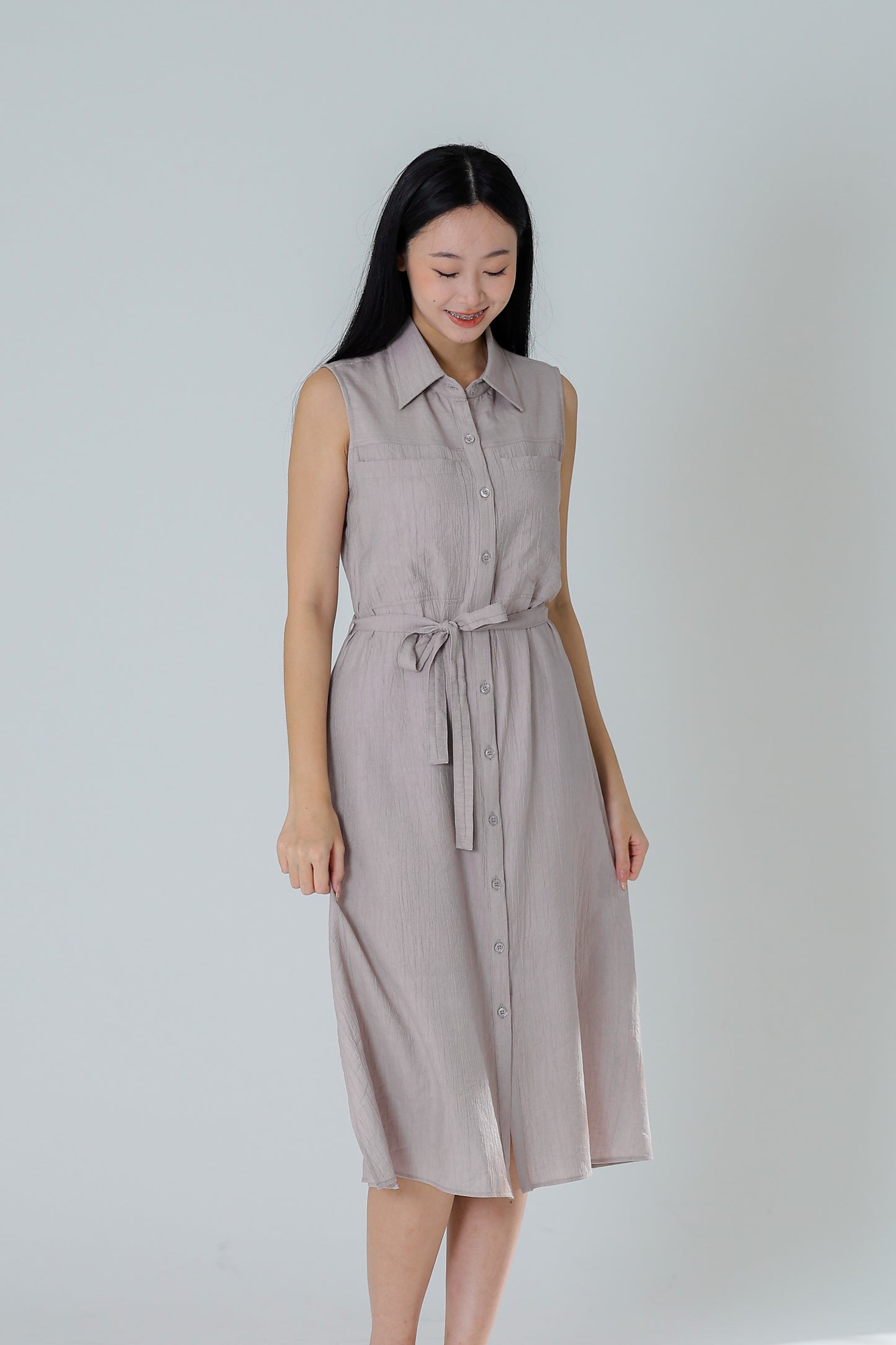 Fran Midi Shirt Dress - Rose Grey