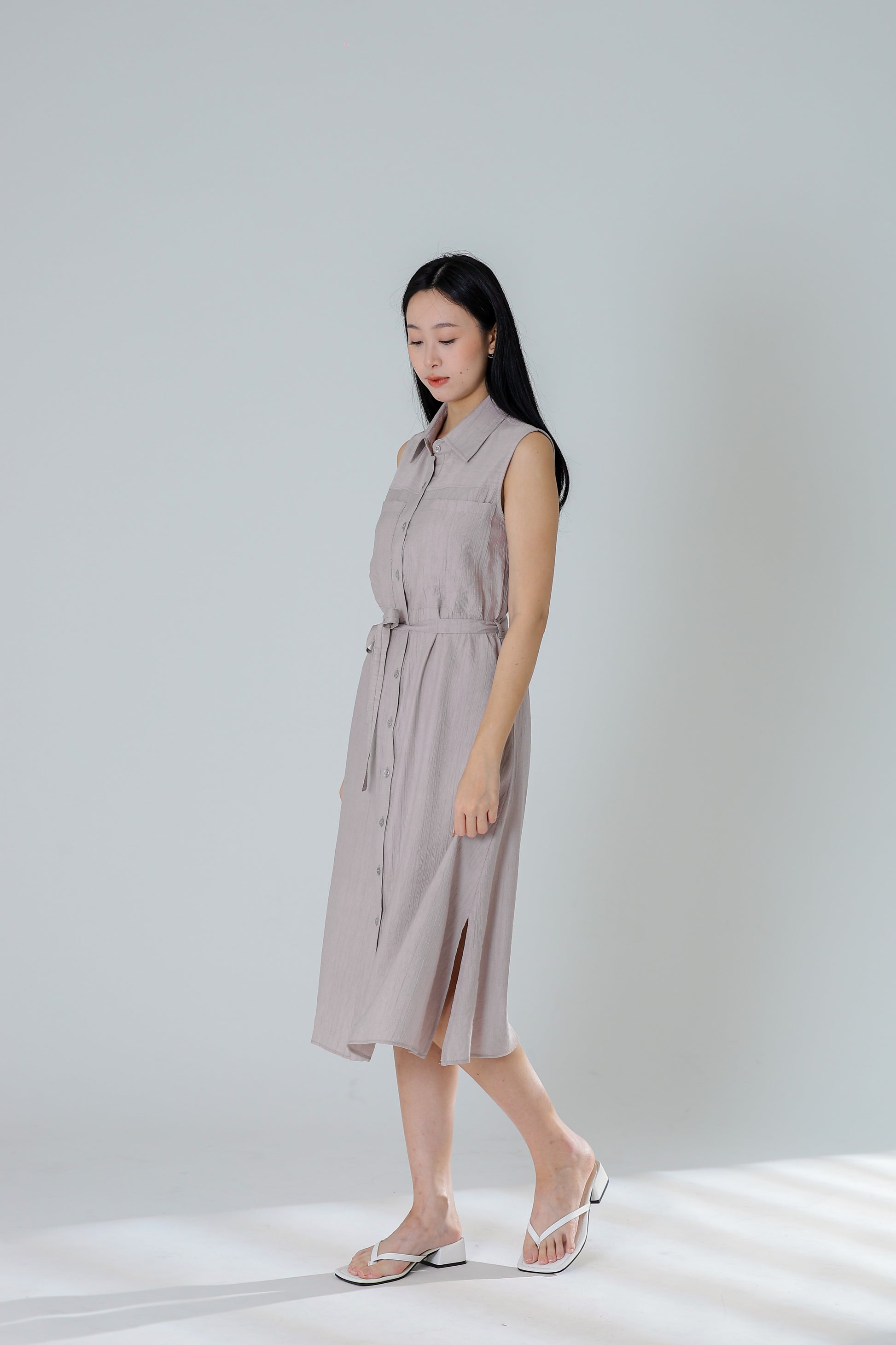 Fran Midi Shirt Dress - Rose Grey