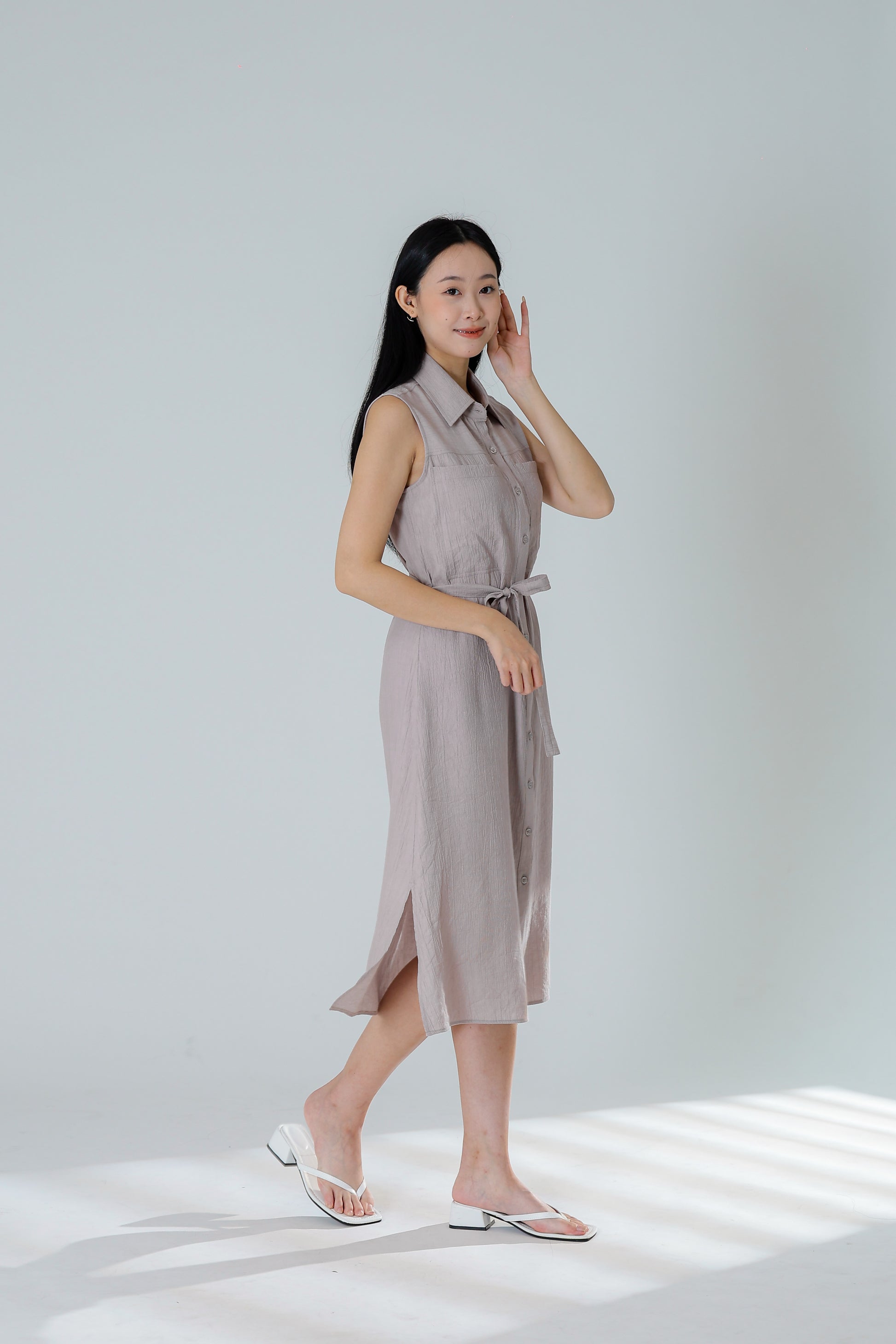 Fran Midi Shirt Dress - Rose Grey