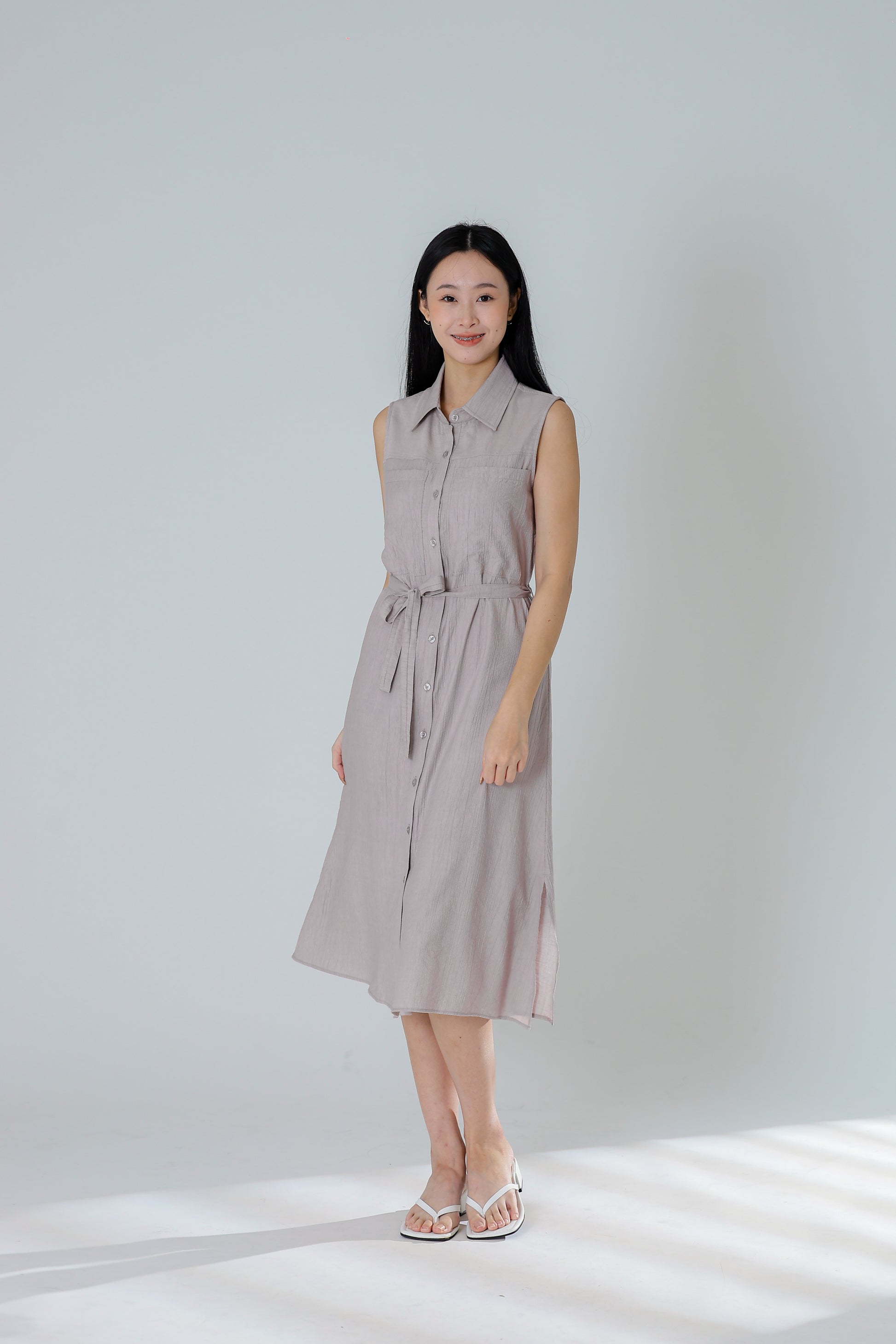 Fran Midi Shirt Dress - Rose Grey